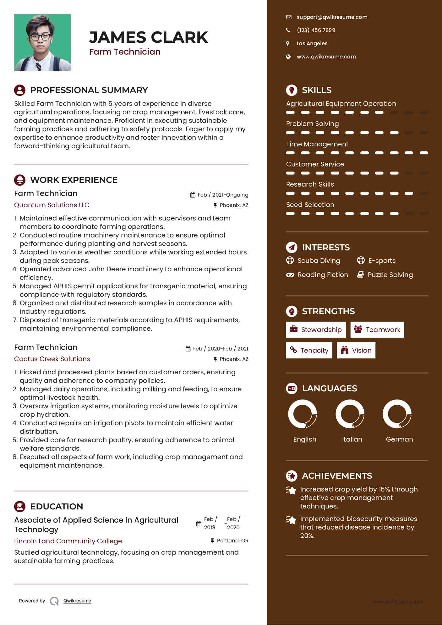 Farm Technician Resume Model