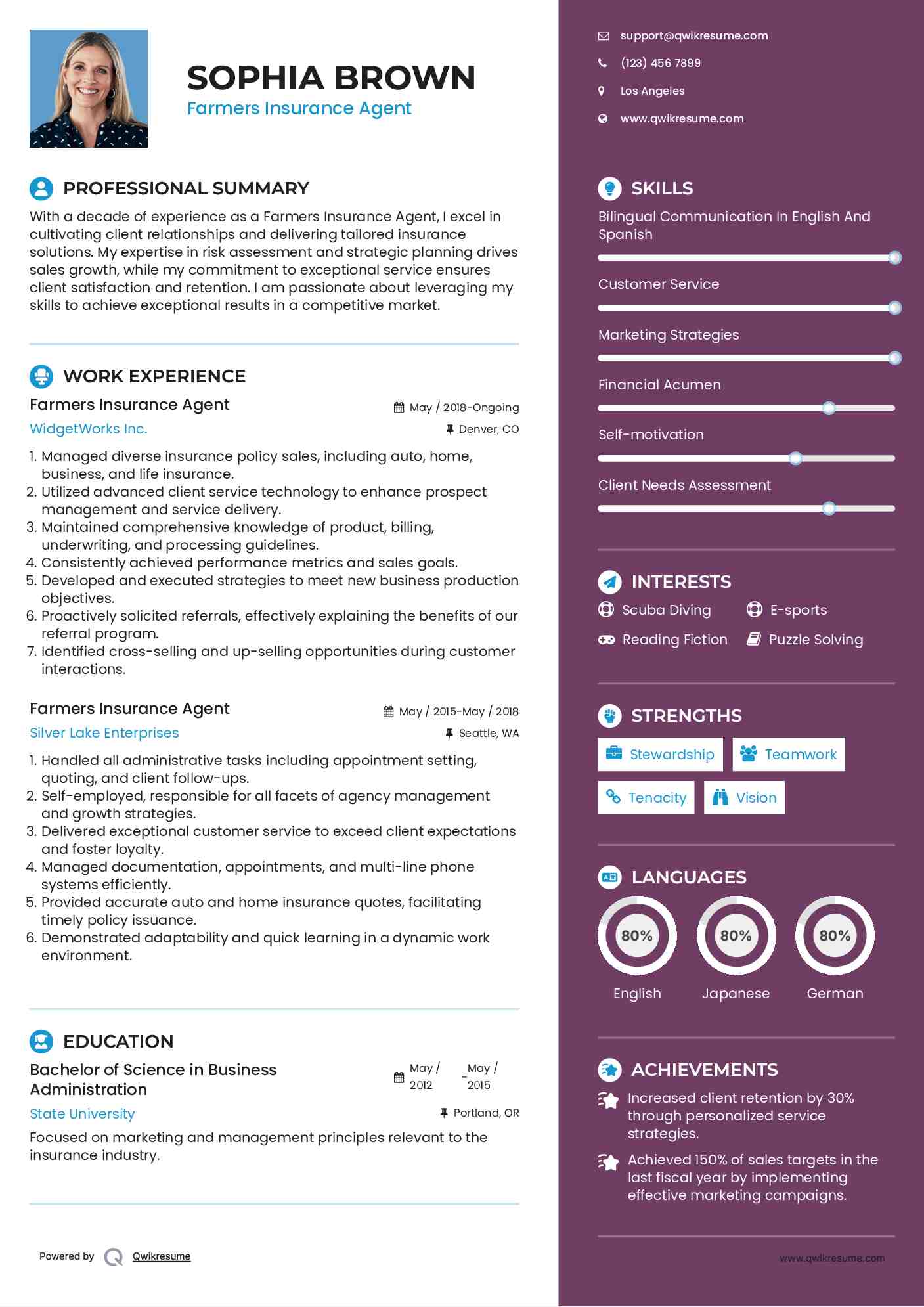 Farmers Insurance Agent Resume Example