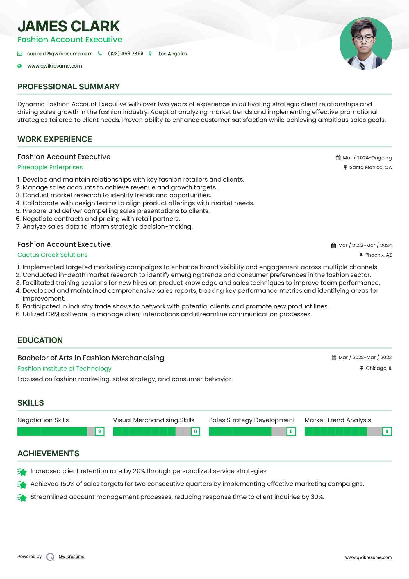 Fashion Account Executive Resume Sample