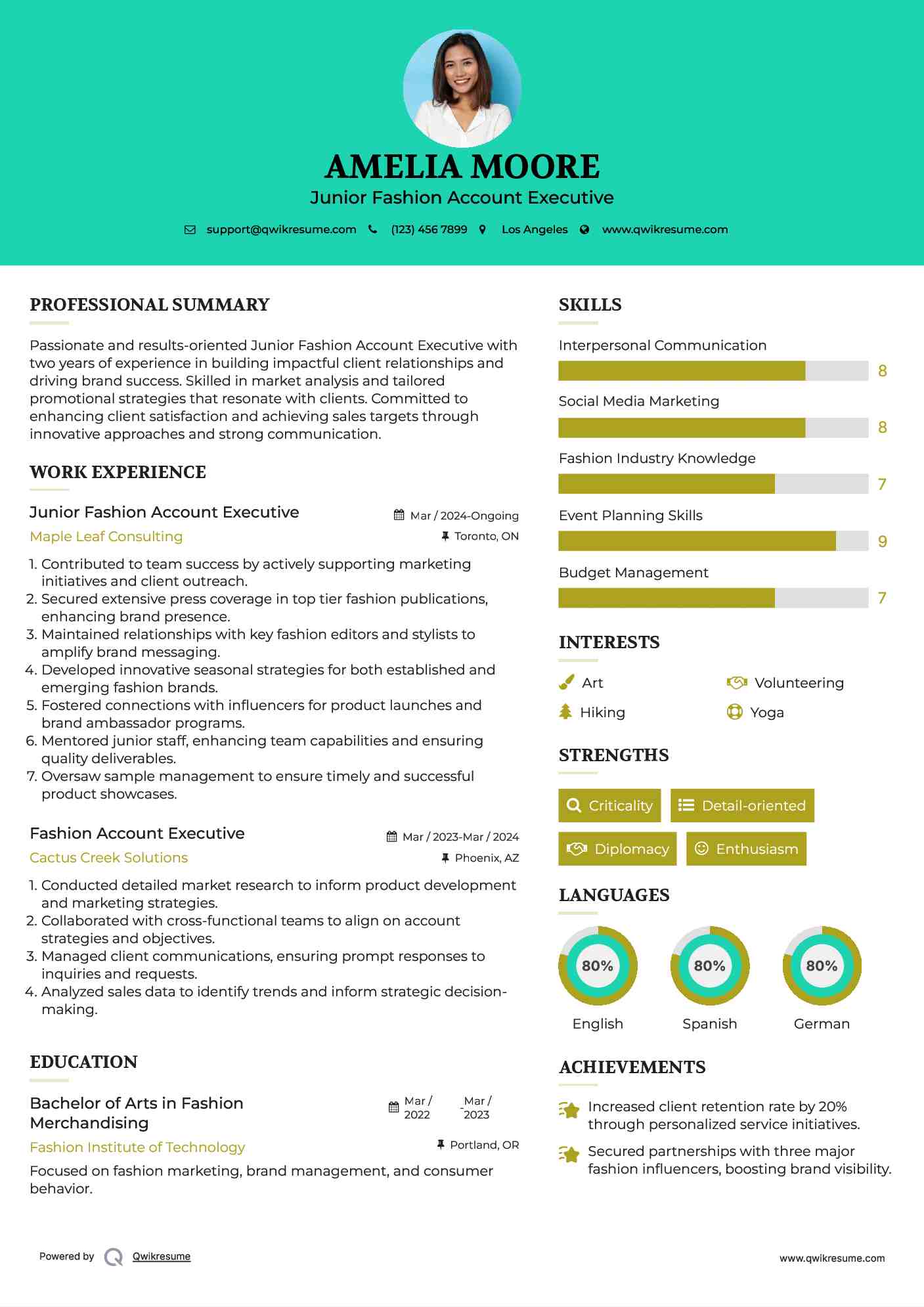 Junior Fashion Account Executive Resume Template