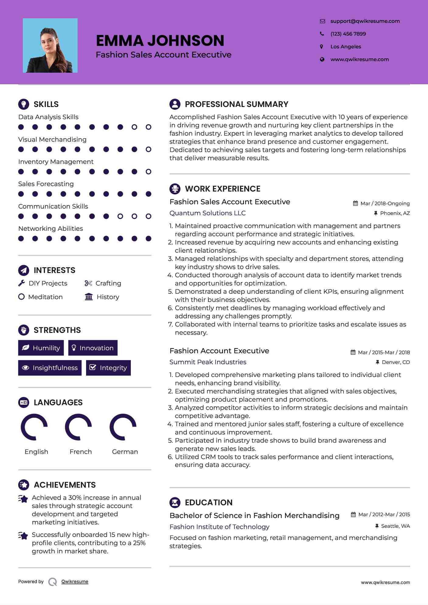 Fashion Sales Account Executive Resume Model