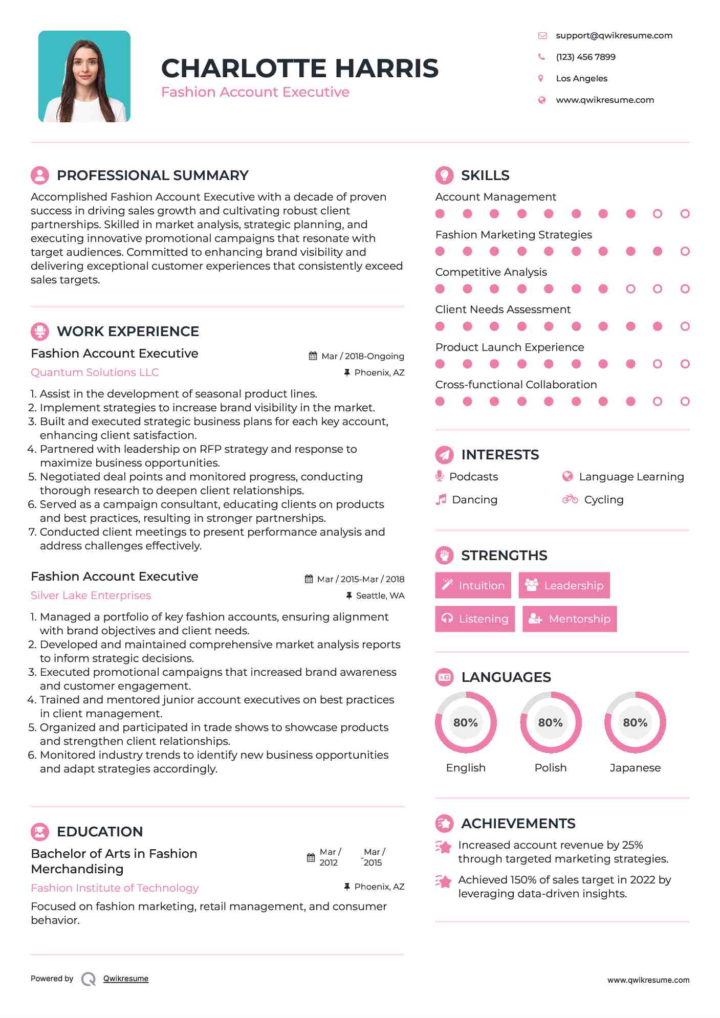 Fashion Account Executive Resume Example