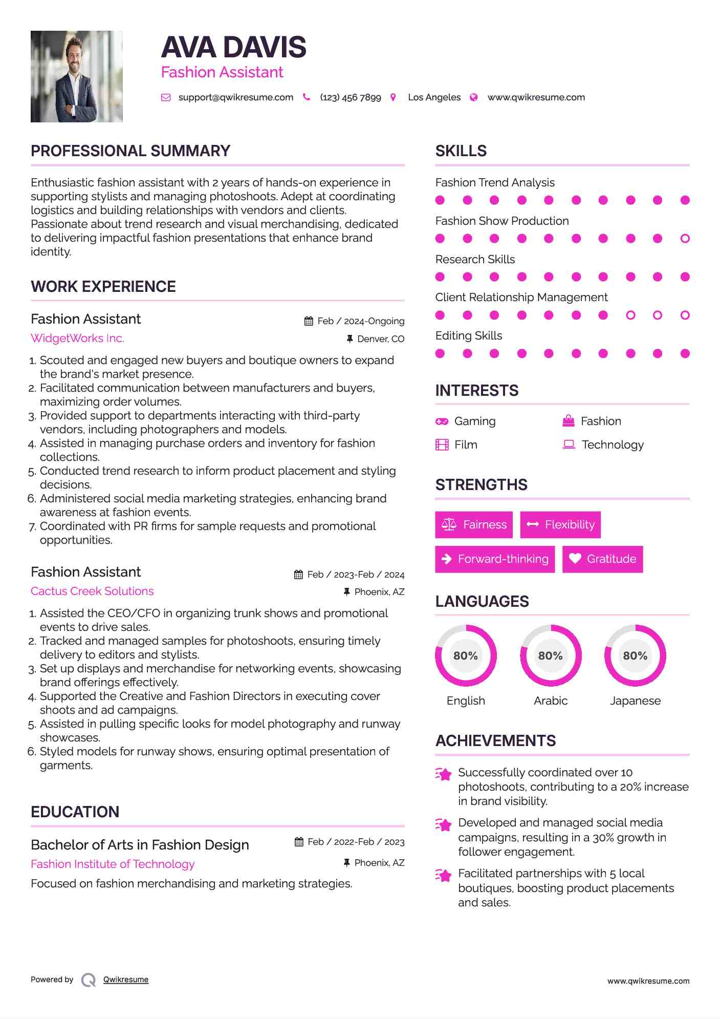 Fashion Assistant Resume Example