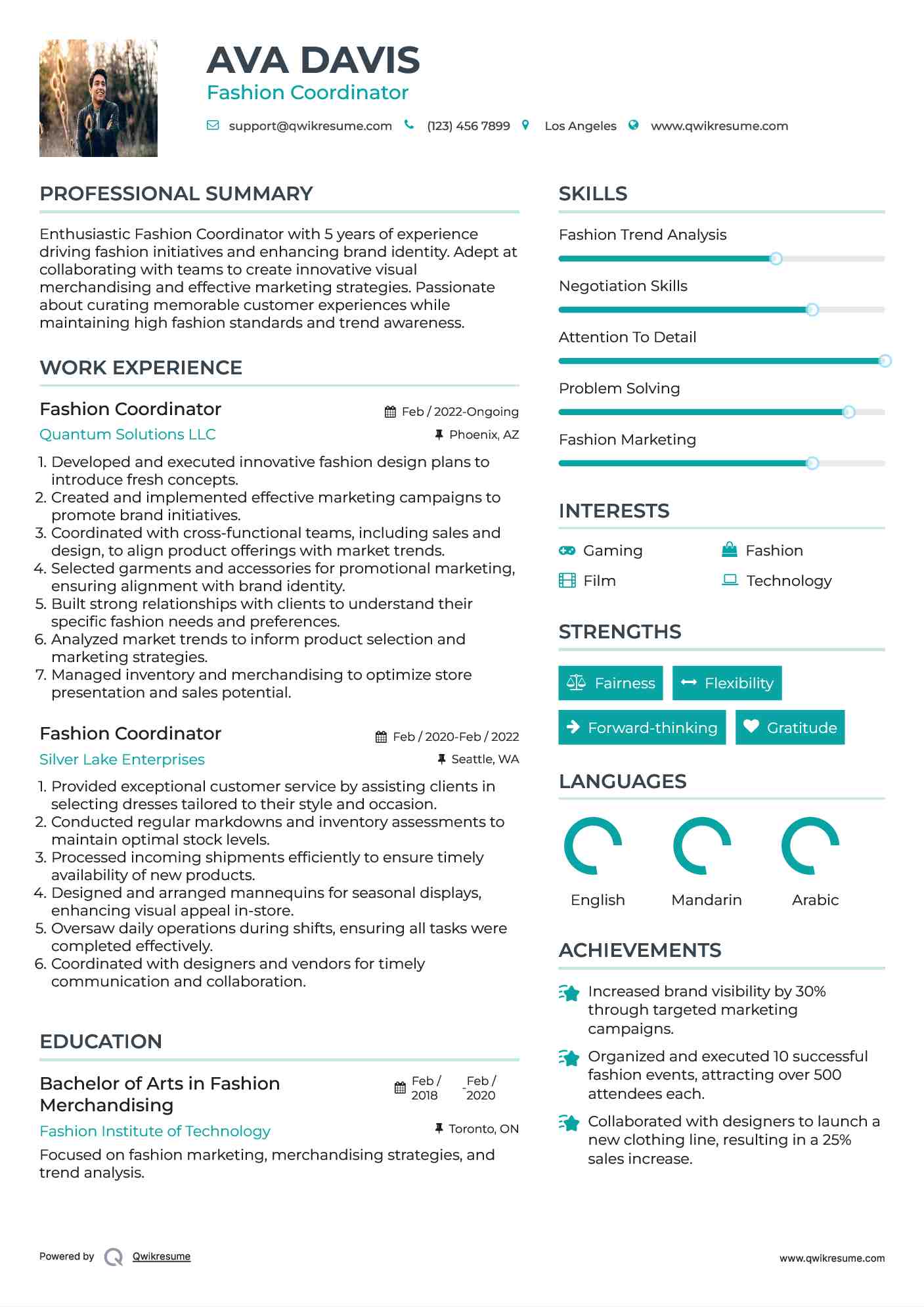 Fashion Coordinator Resume Template