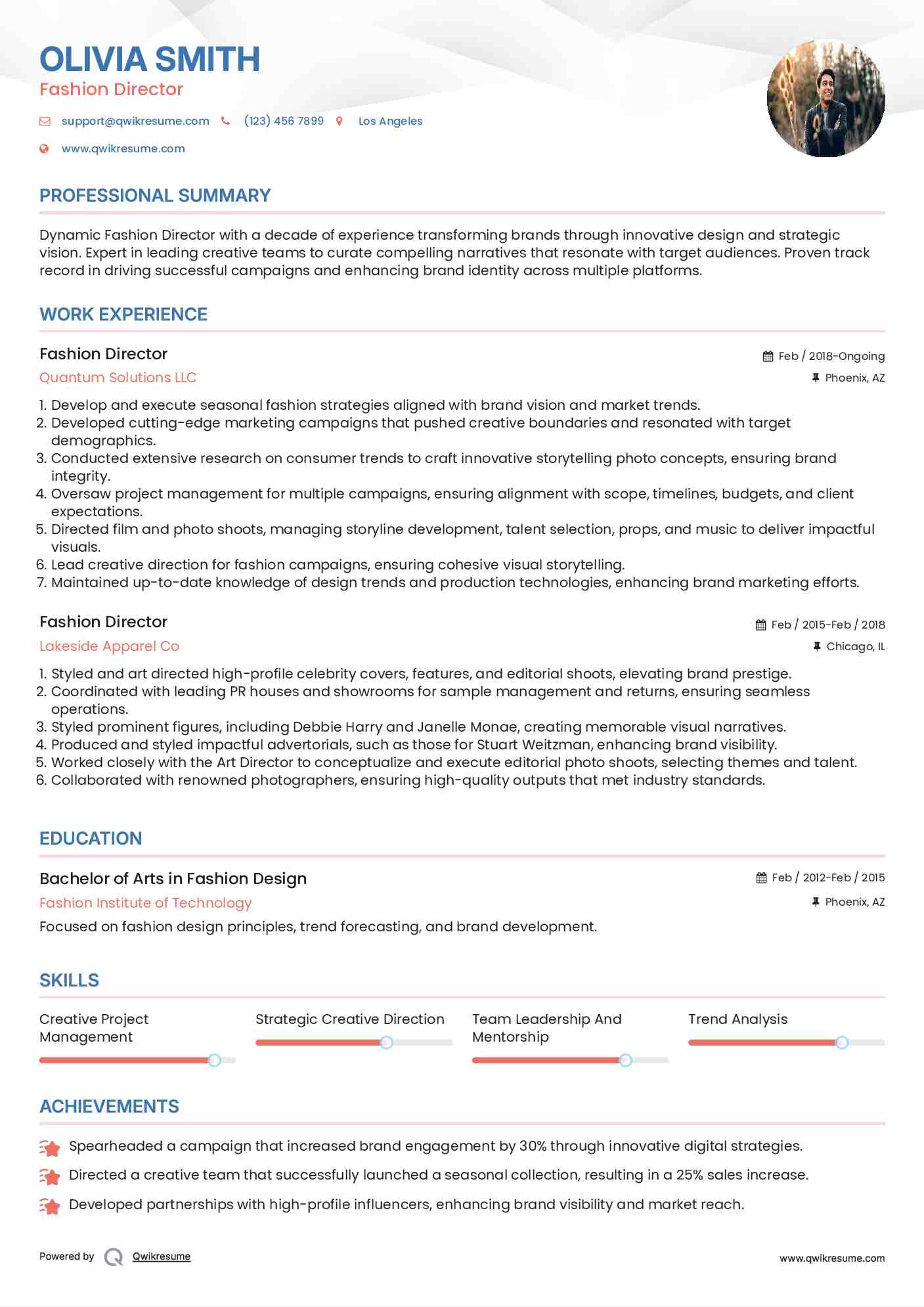 Fashion Director Resume Sample