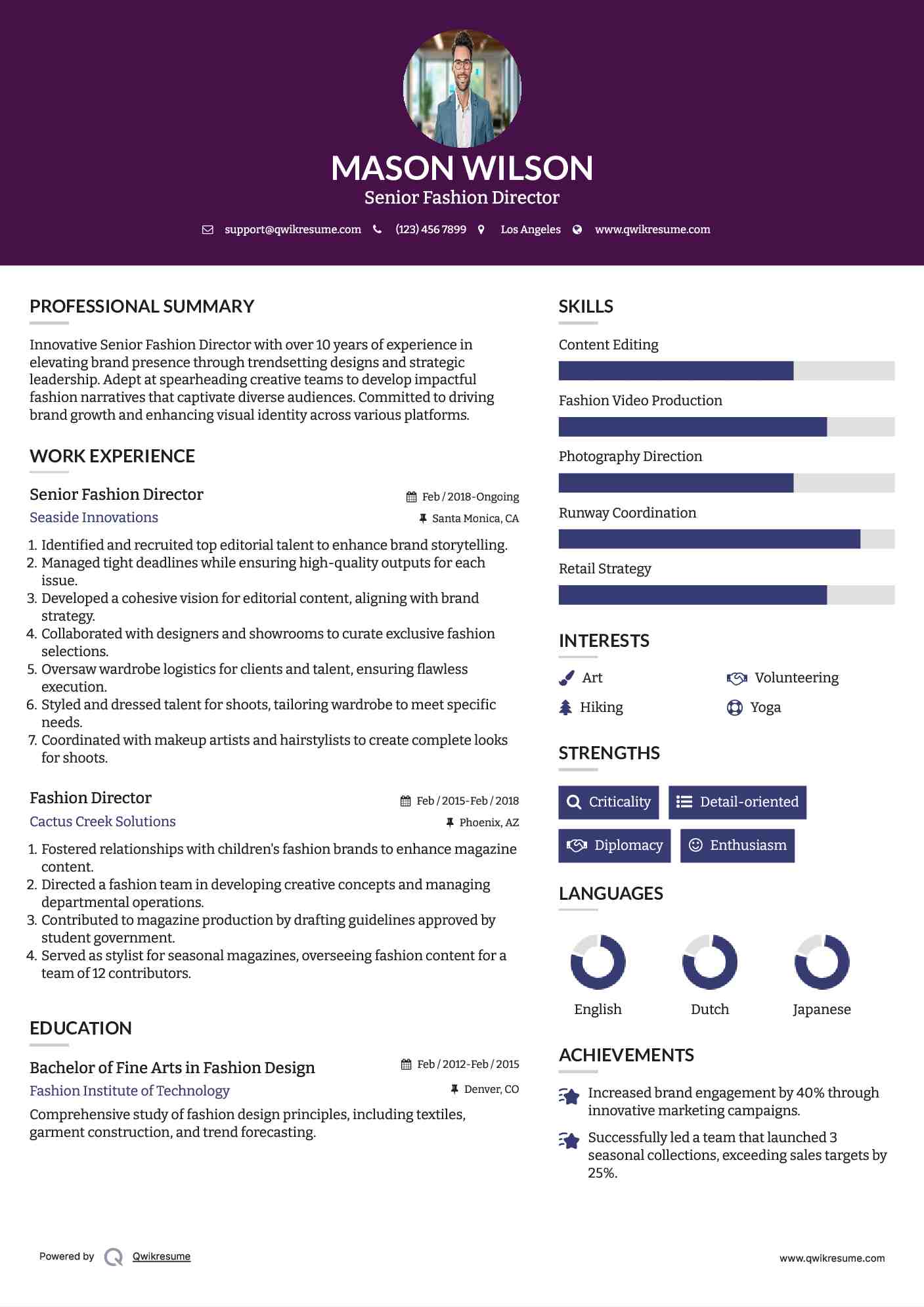 Senior Fashion Director Resume Model