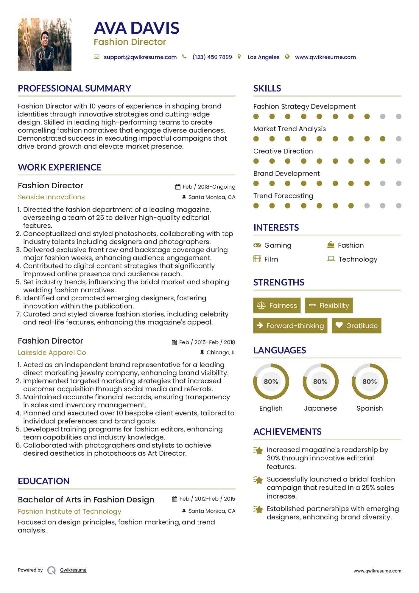 Fashion Director Resume Model