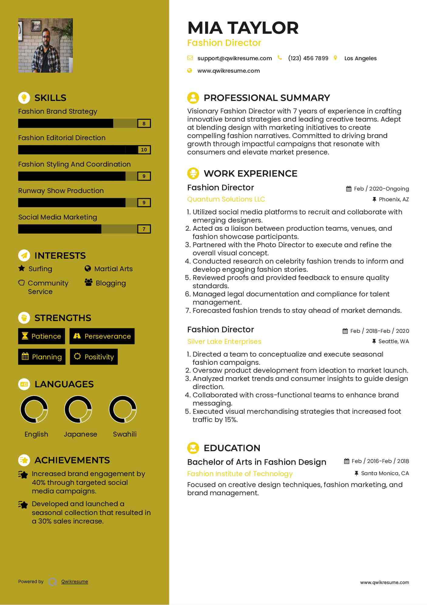 Fashion Director Resume Model