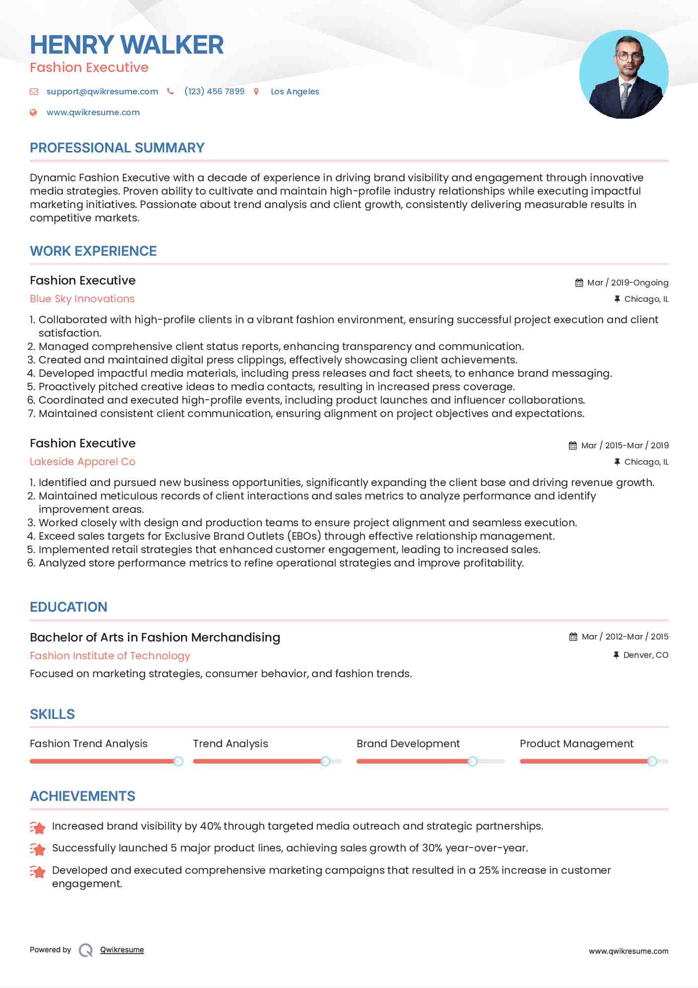 Fashion Executive Resume Sample