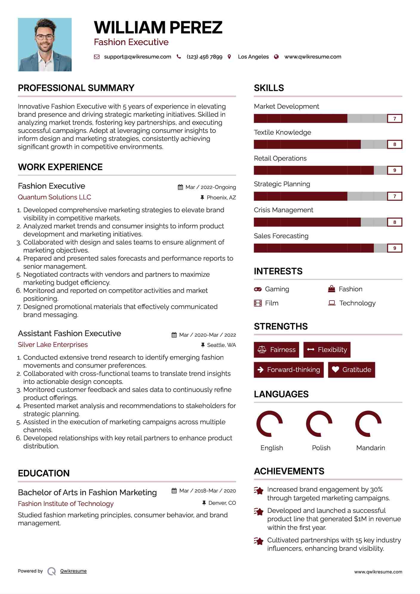 Fashion Executive Resume Model