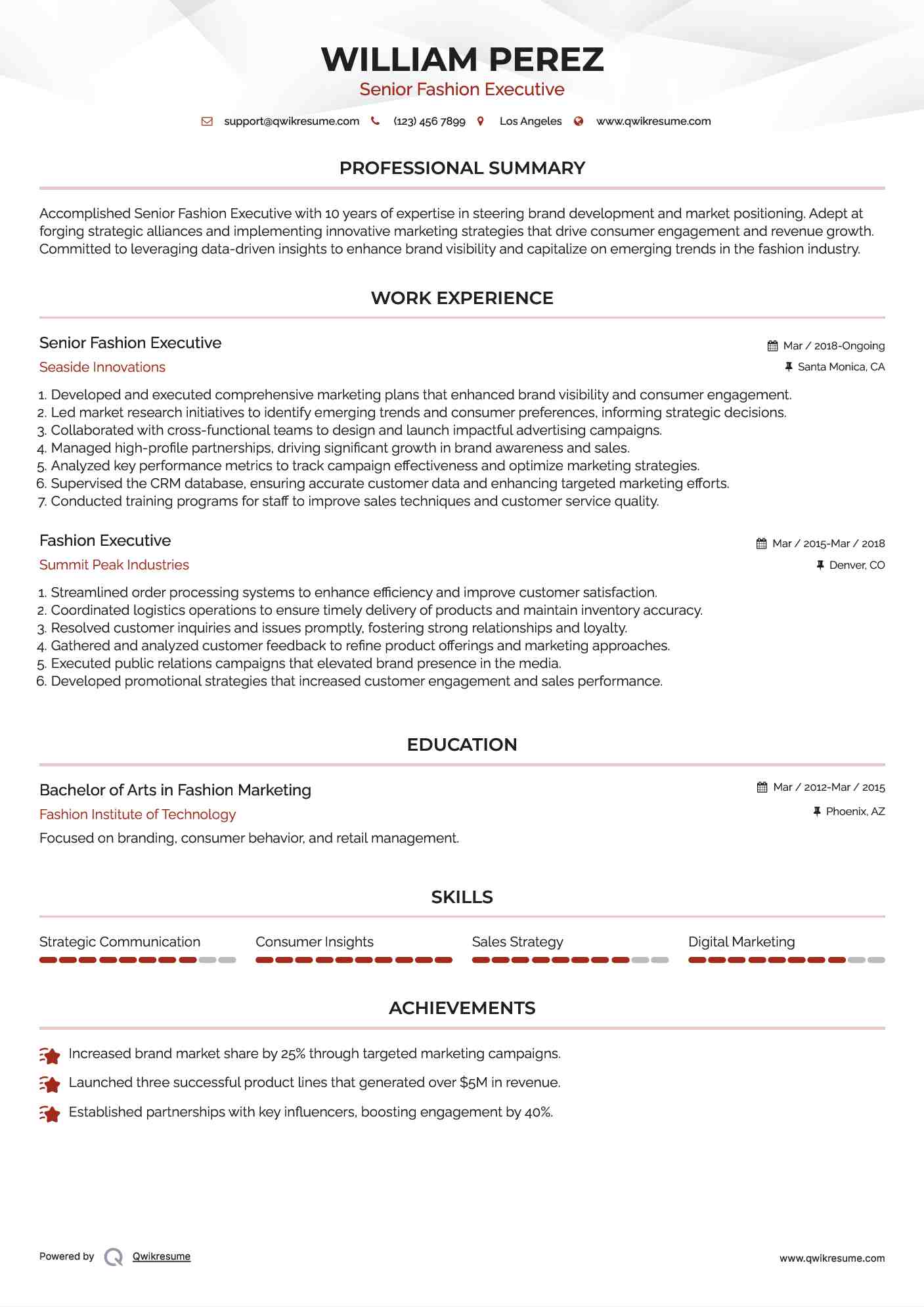 Senior Fashion Executive Resume Template