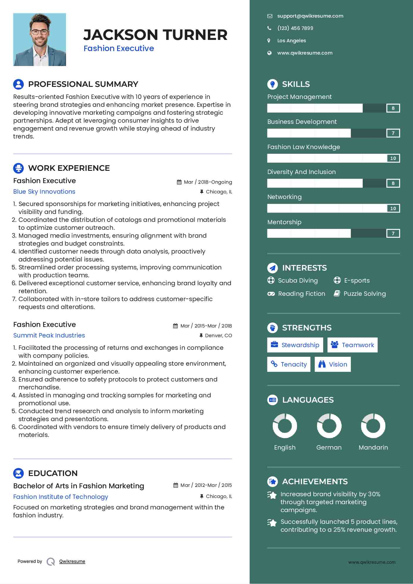 Fashion Executive Resume Example