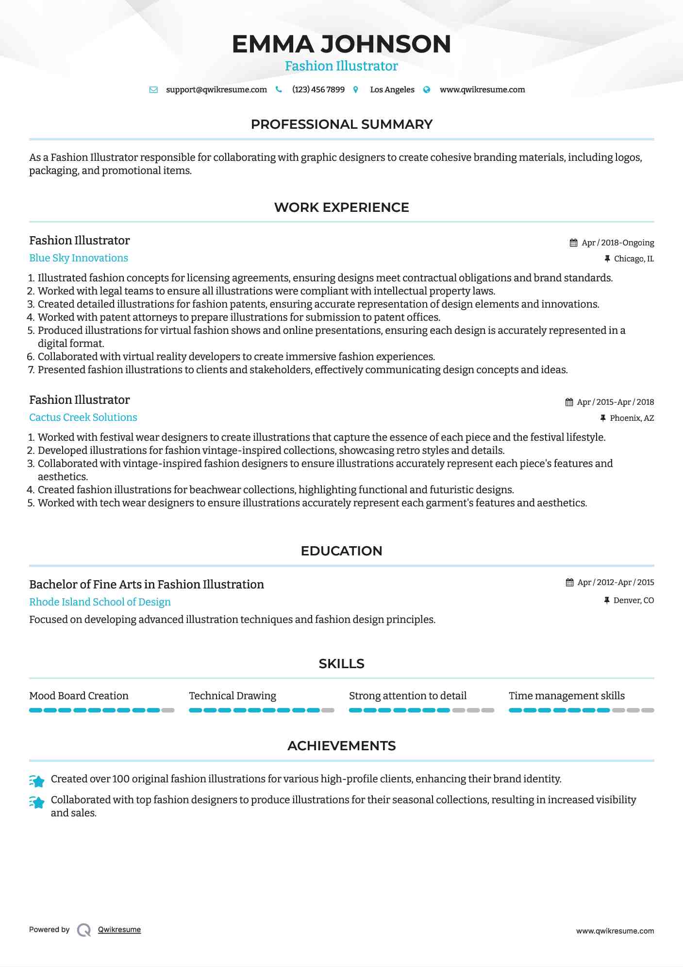  Fashion Illustrator Resume Model