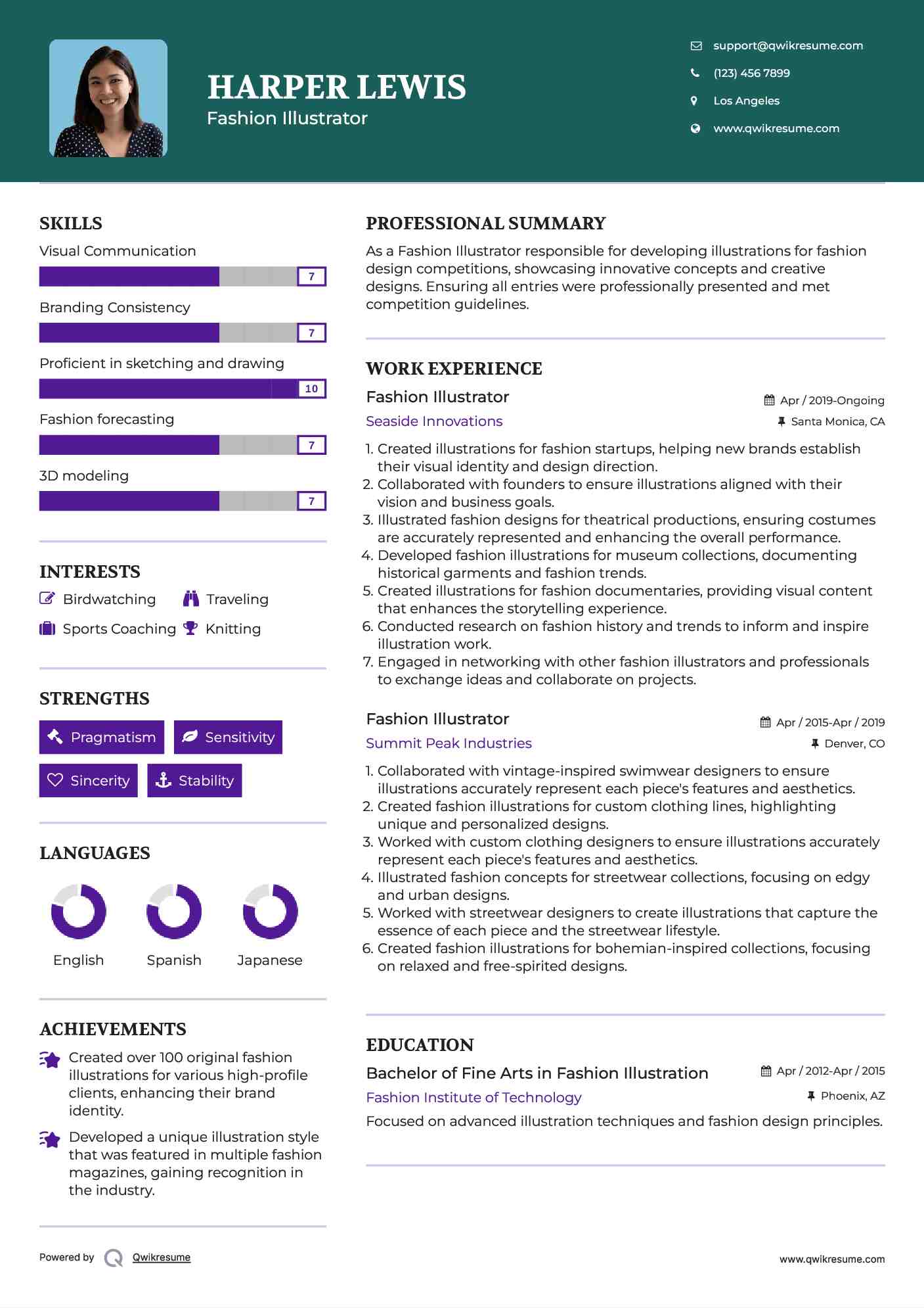 Fashion Illustrator Resume Example