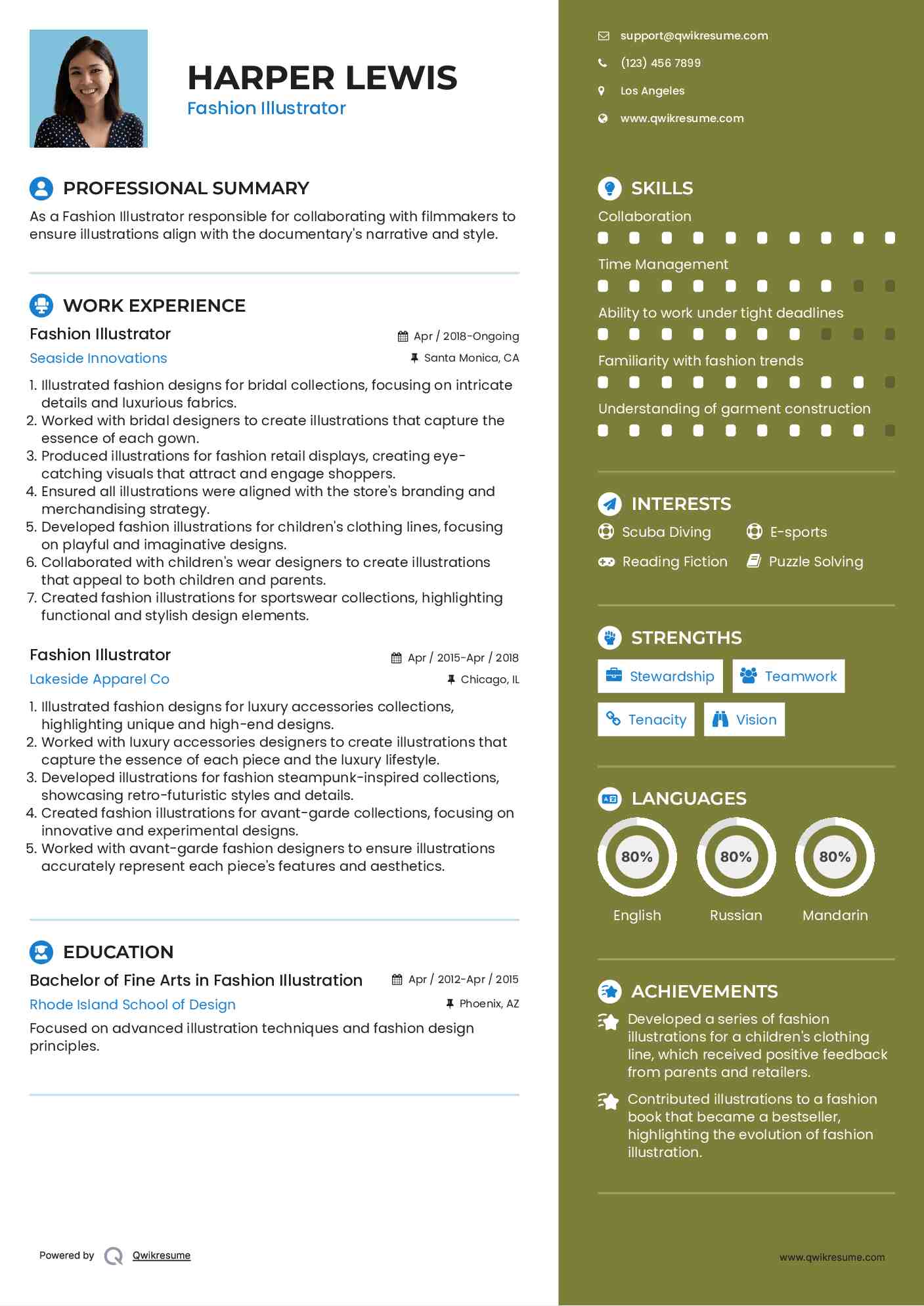 Fashion Illustrator Resume Example