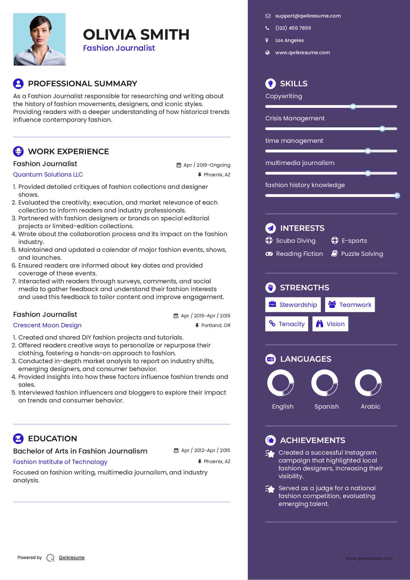 Fashion Journalist Resume Template