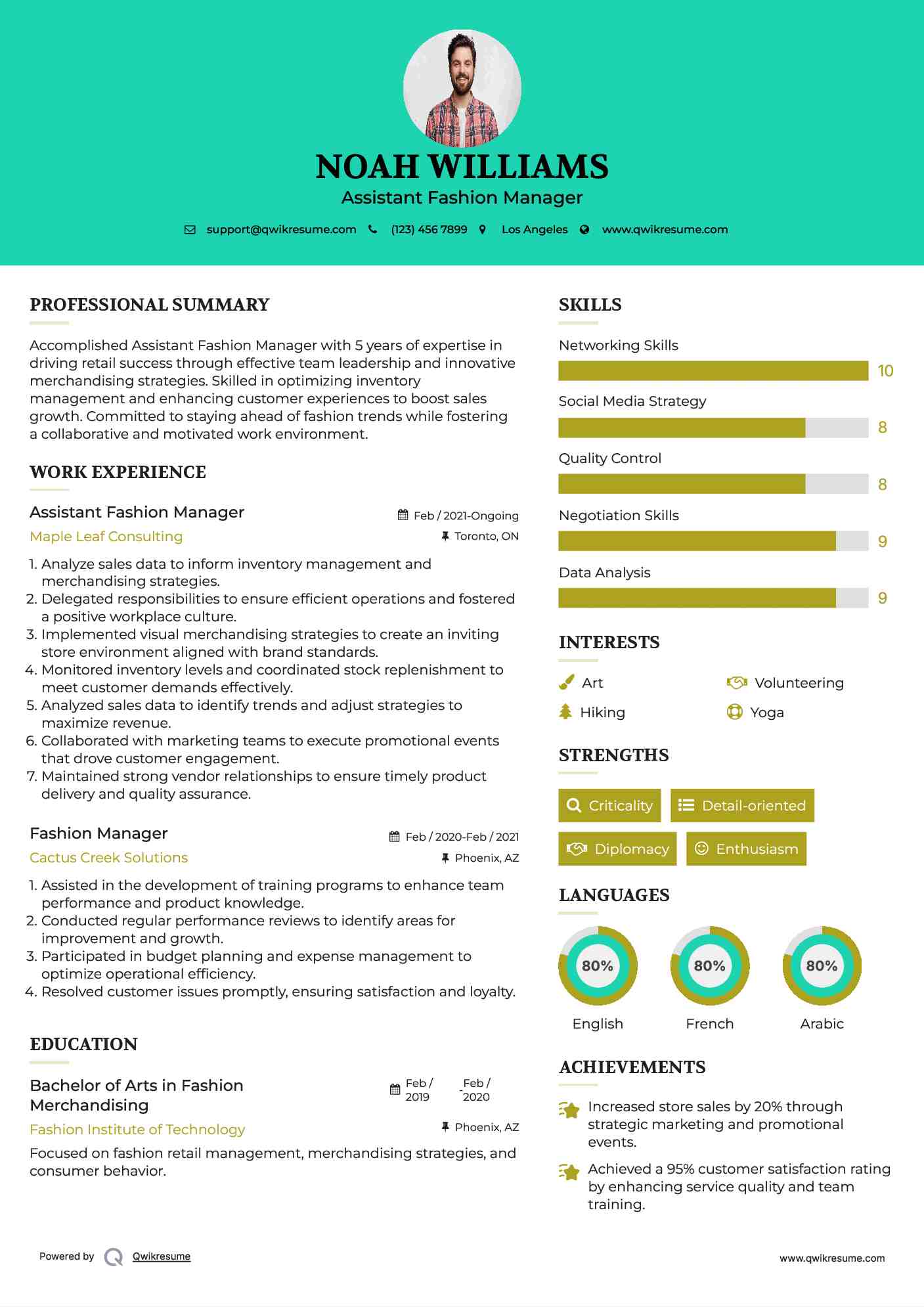 Assistant Fashion Manager Resume Example