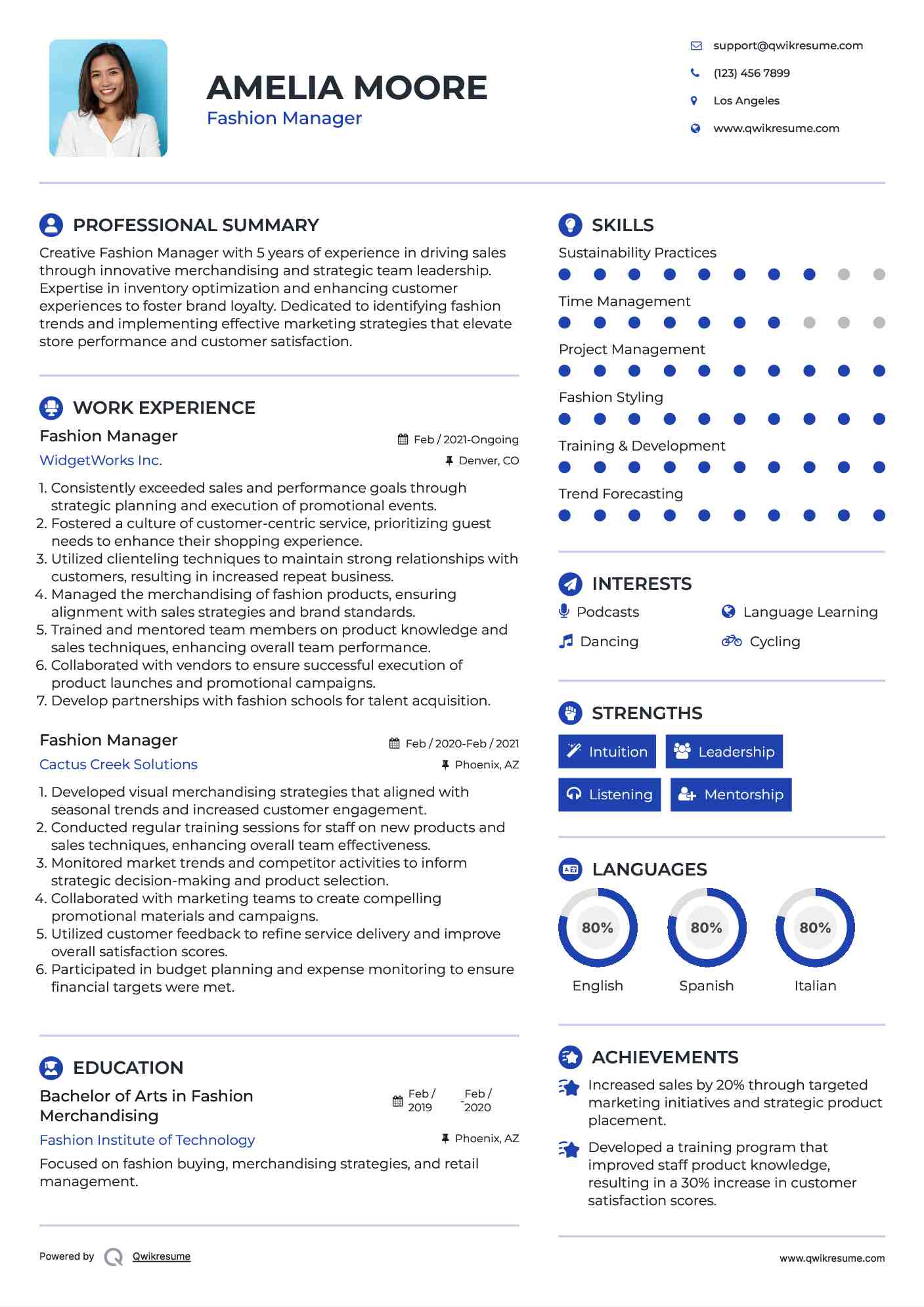 Fashion Manager Resume Format