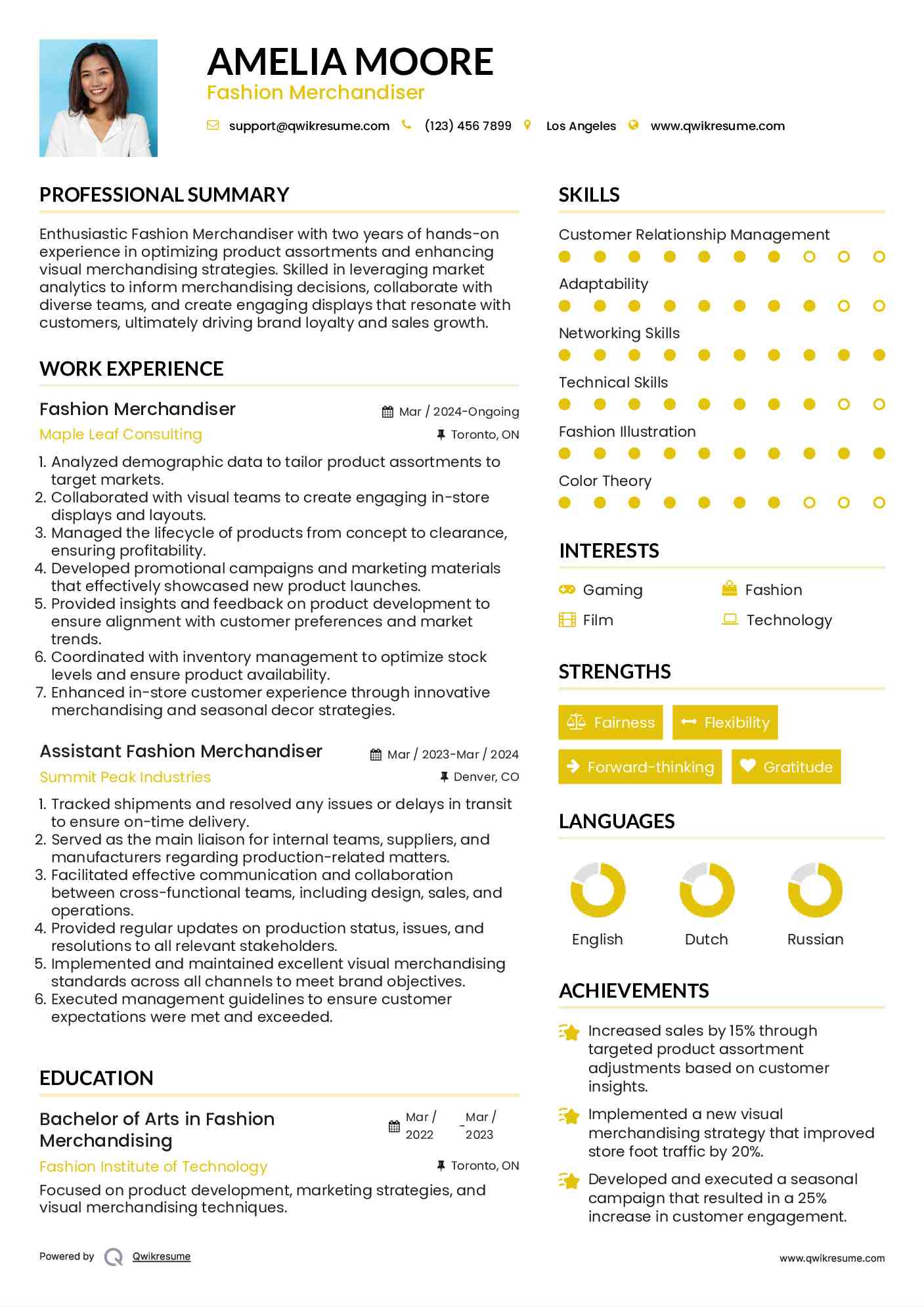 Fashion Merchandiser Resume Sample
