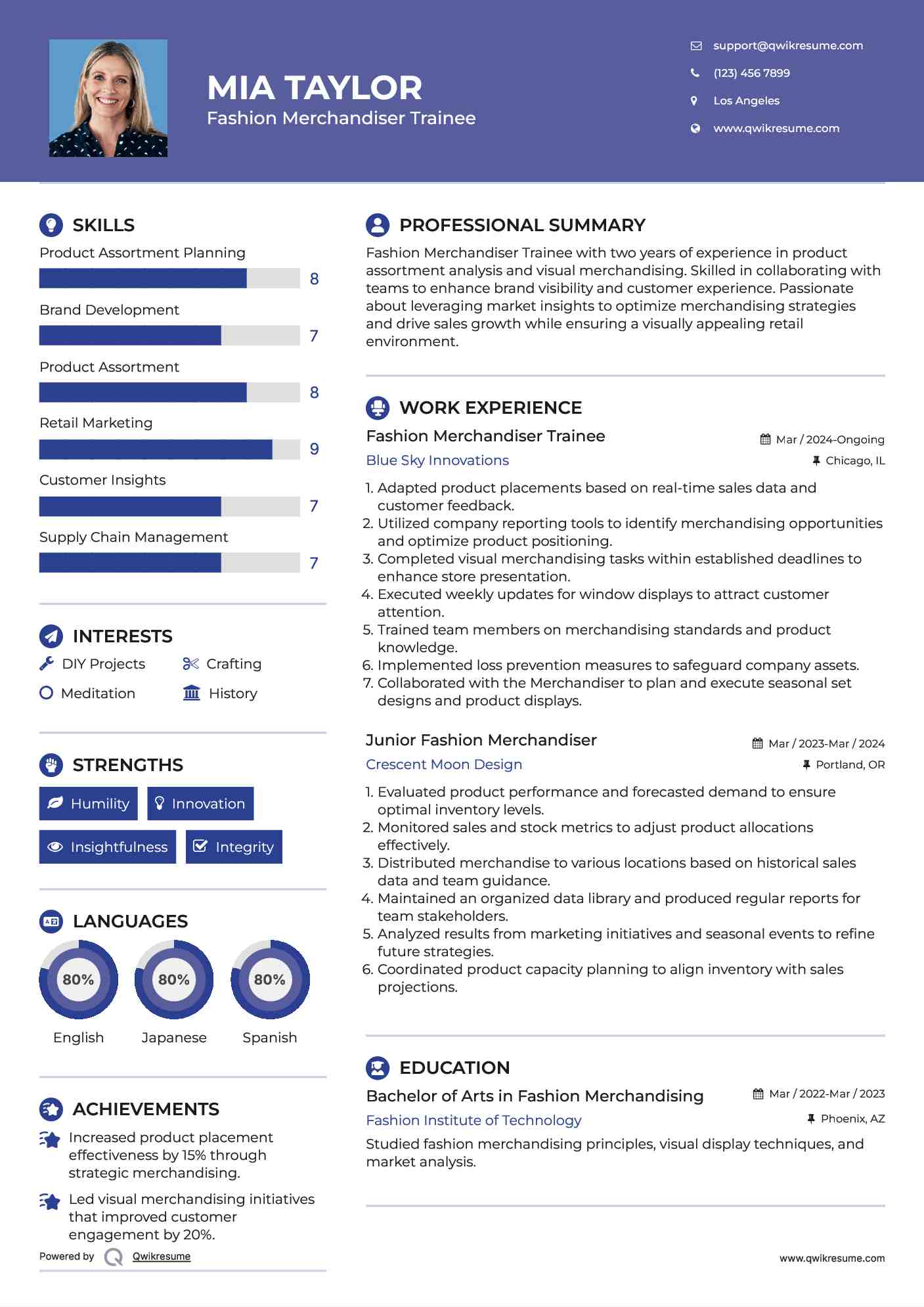 Fashion Merchandiser Trainee Resume Template