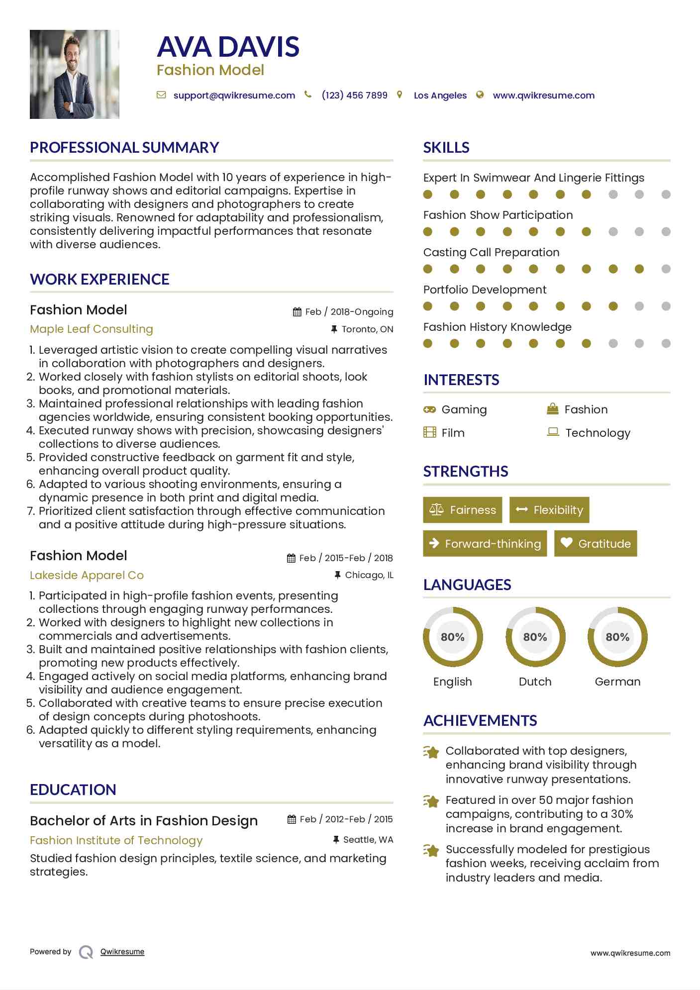 Fashion Model Resume Format