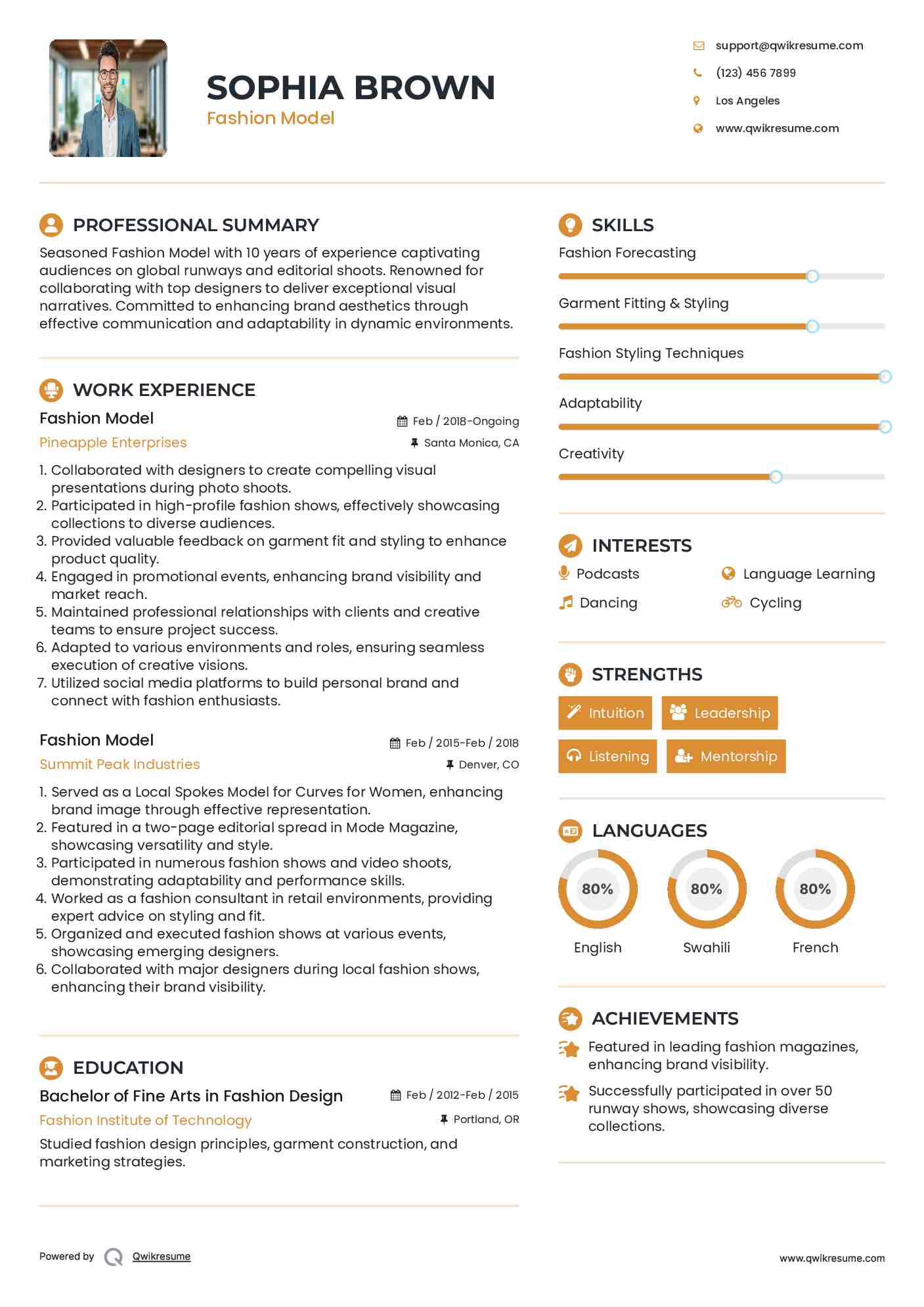 Fashion Model Resume Template
