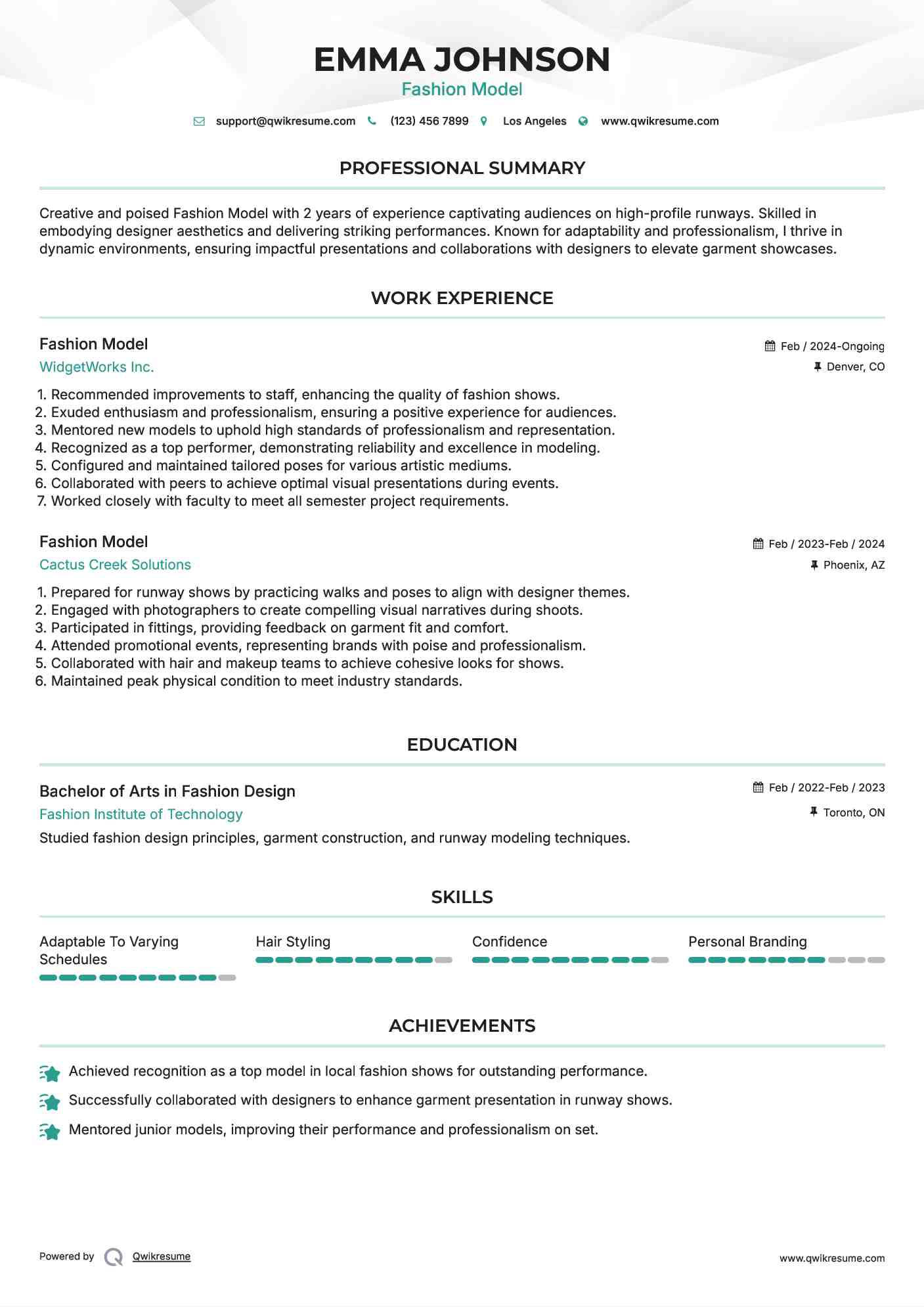 Fashion Model Resume Template