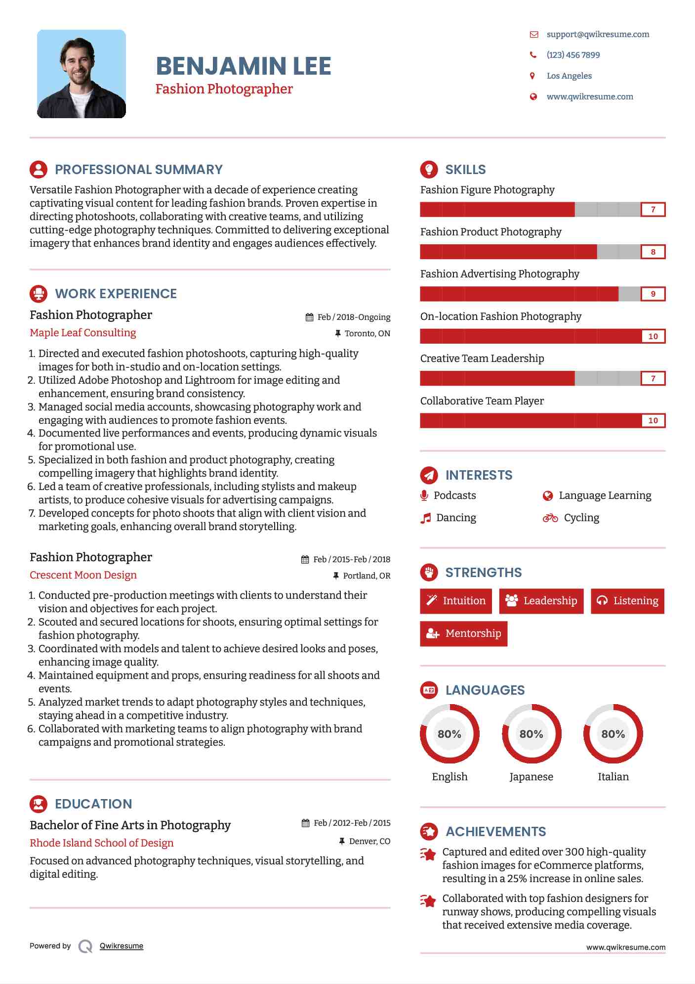 Fashion Photographer Resume Format