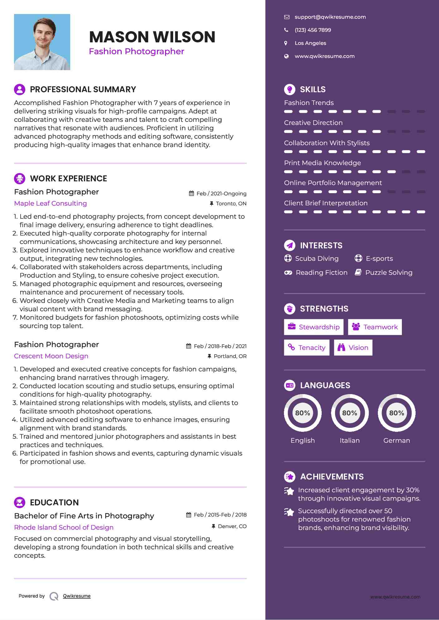 Fashion Photographer Resume Sample