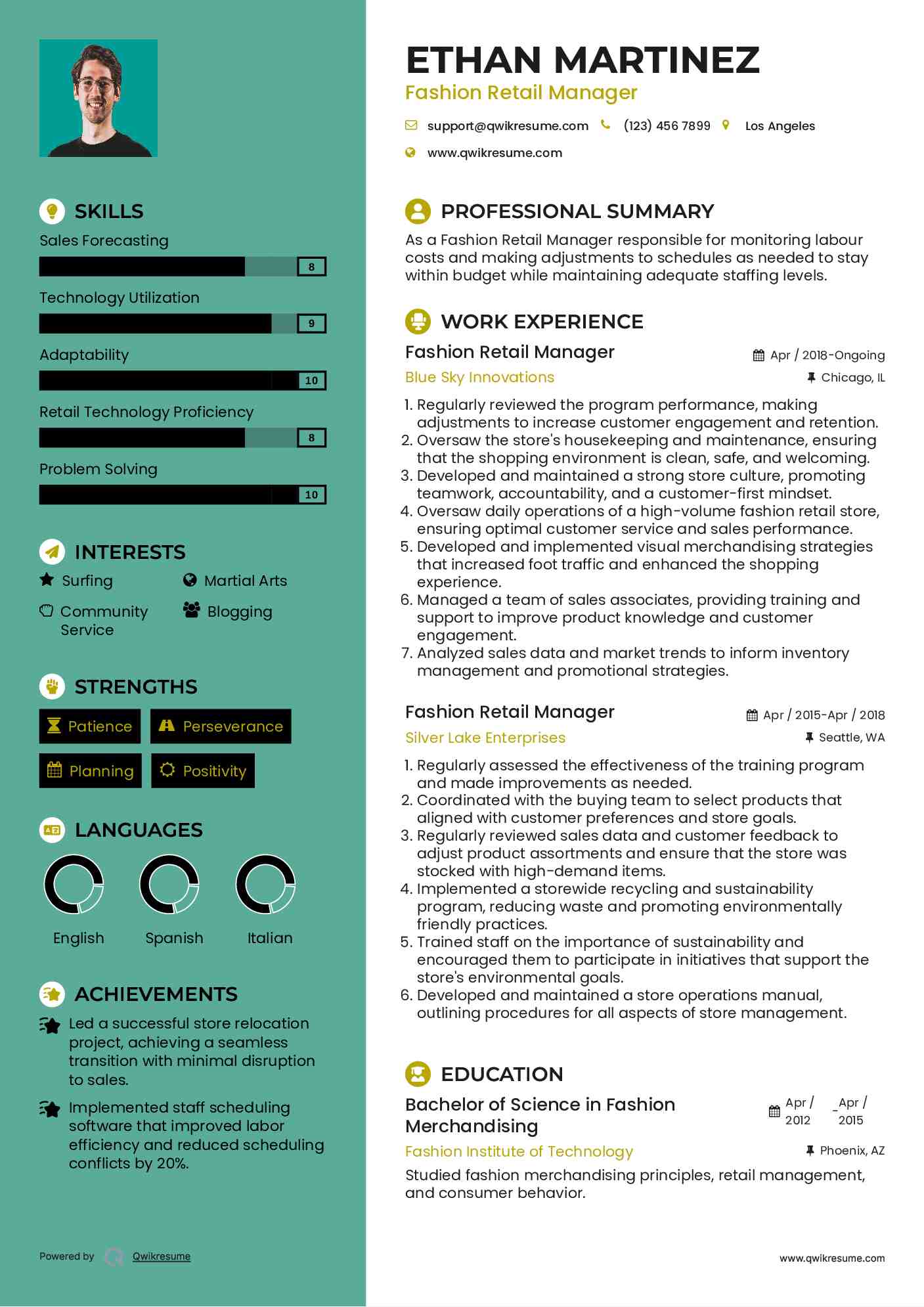 Fashion Retail Manager Resume Template