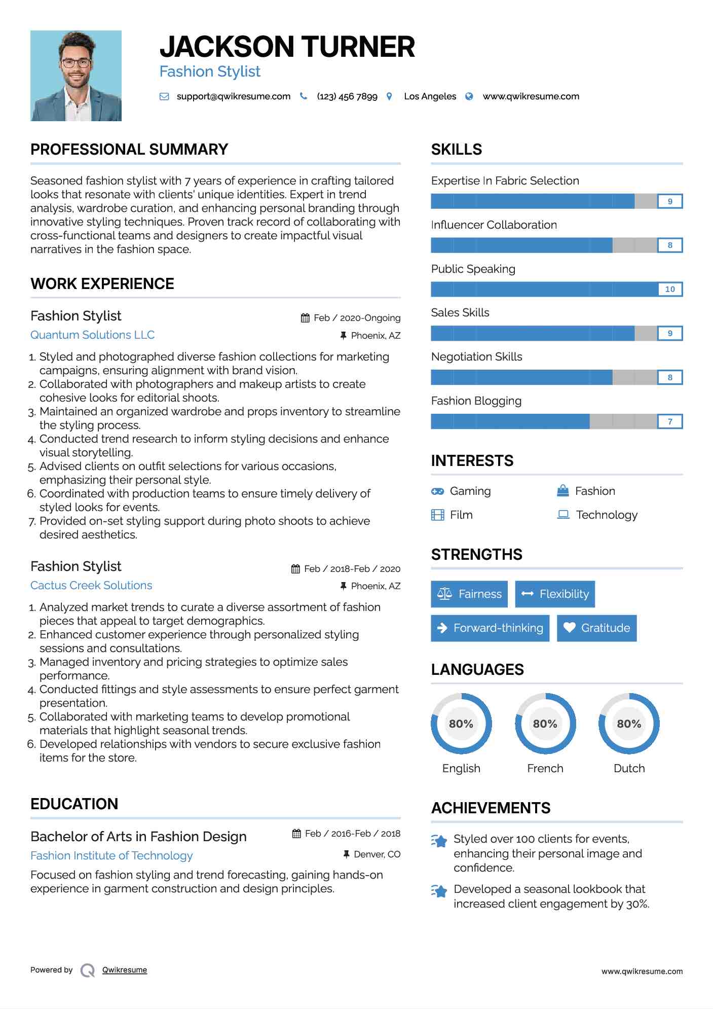 Fashion Stylist Resume Sample