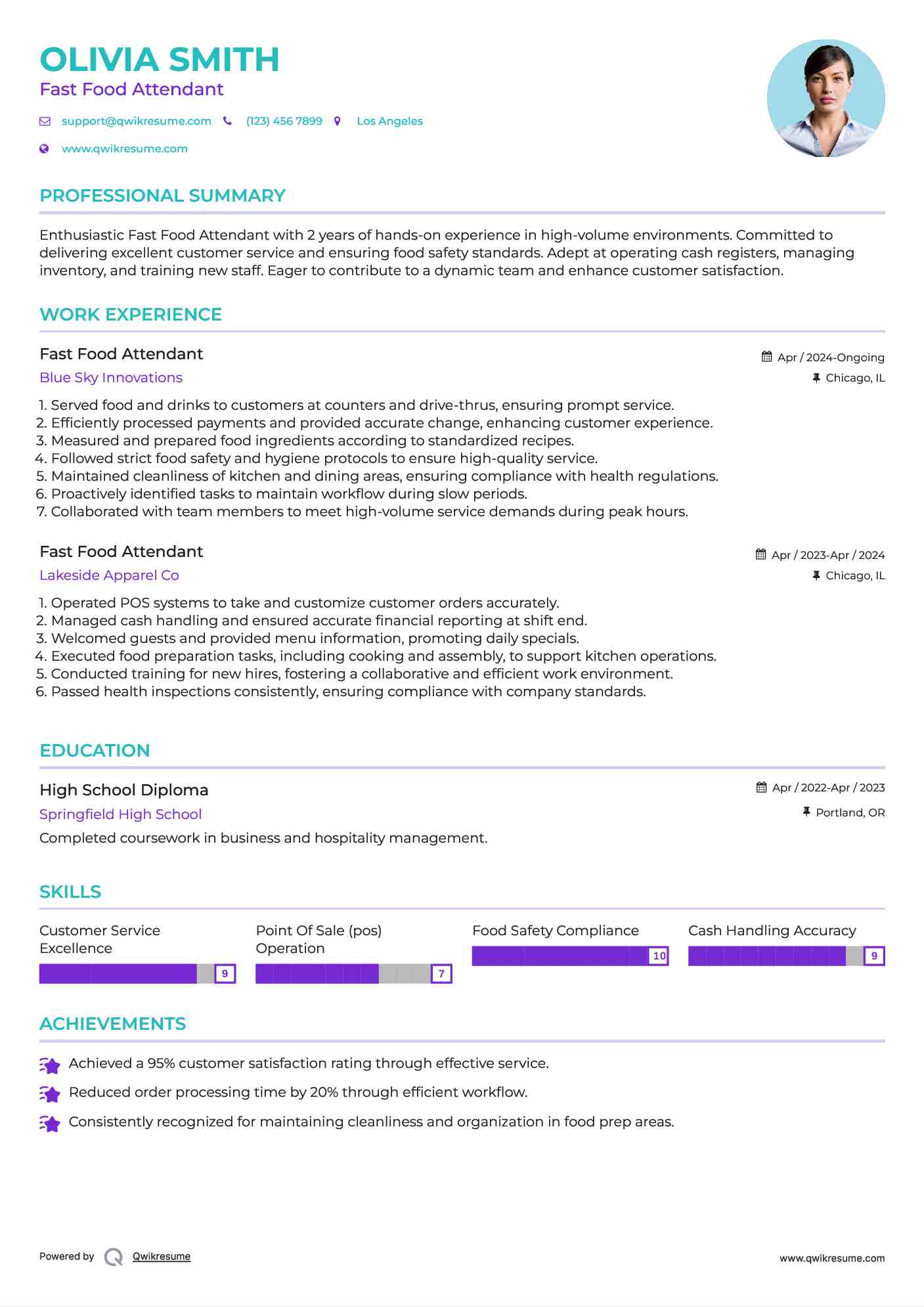 Fast Food Attendant Resume Format