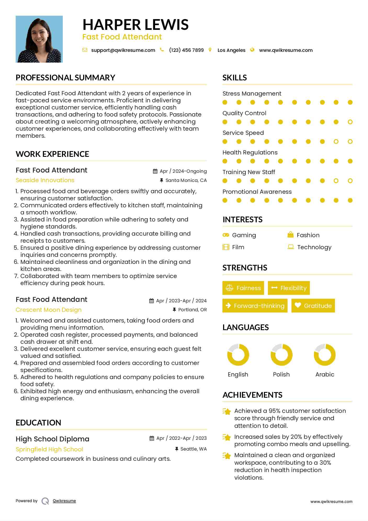 Fast Food Attendant Resume Format