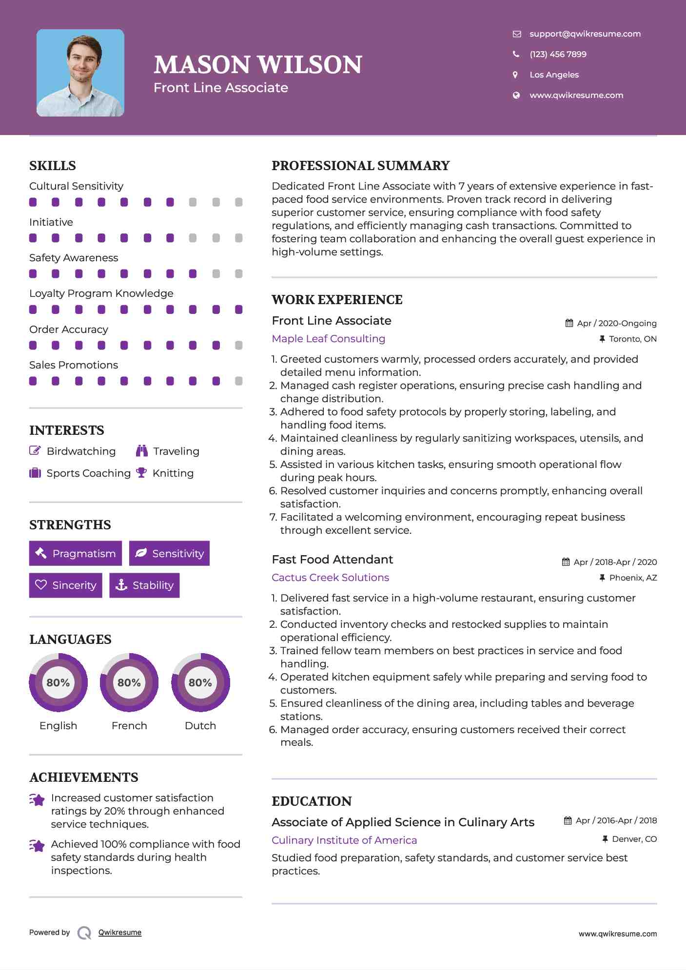 Front Line Associate Resume Template