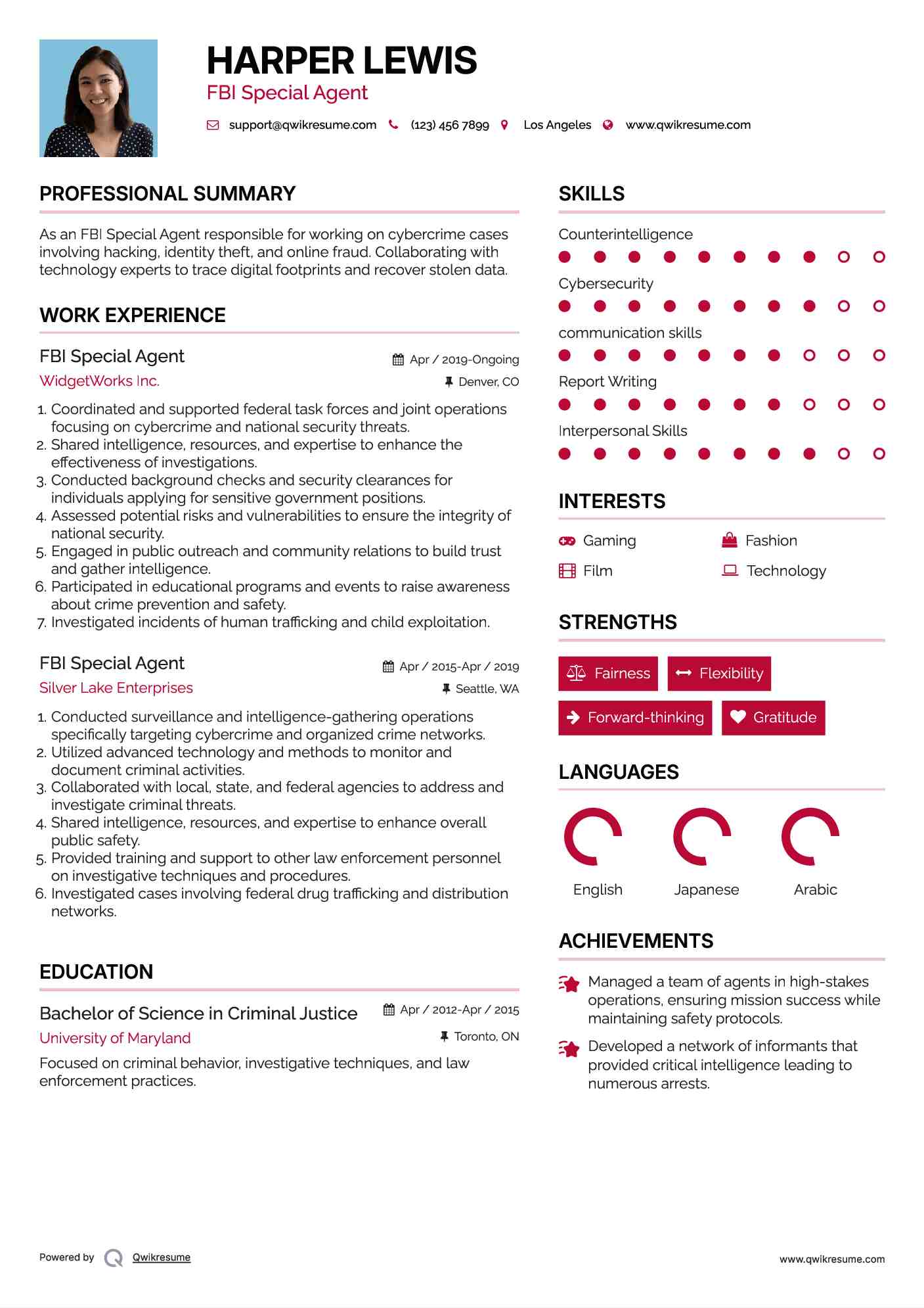 FBI Special Agent Resume Example