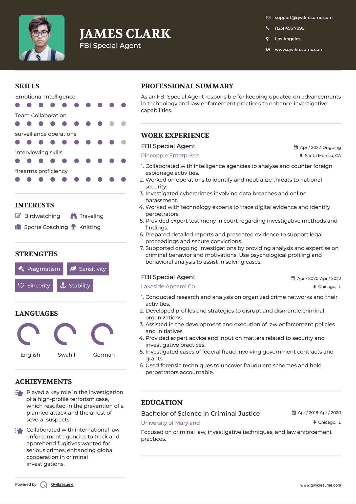FBI Special Agent Resume Template