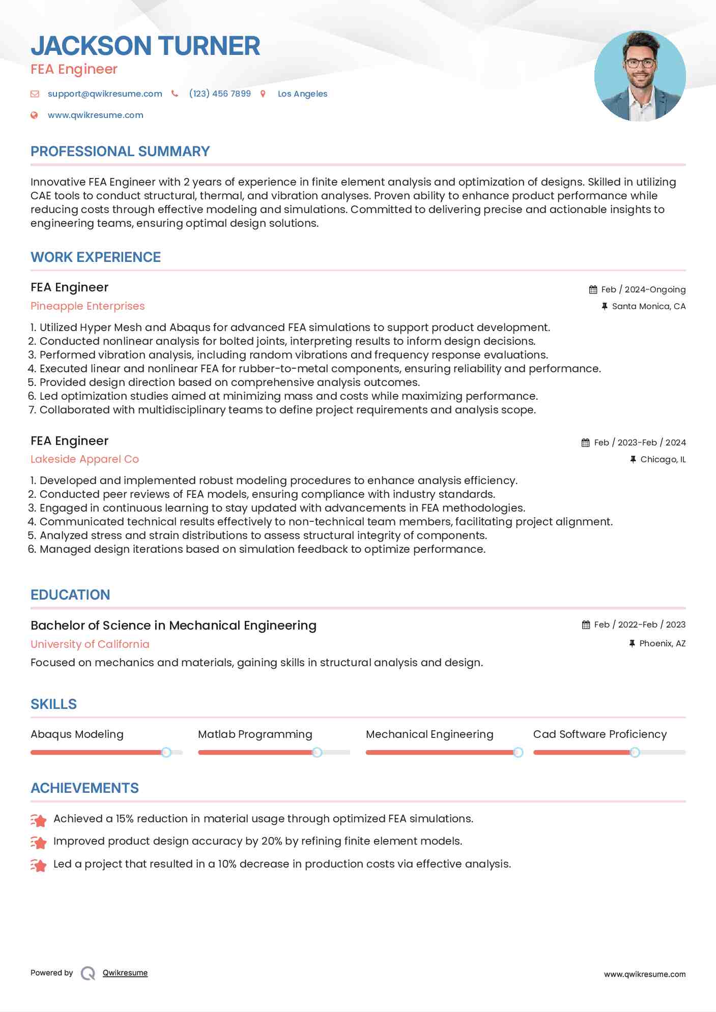 FEA Engineer Resume Sample