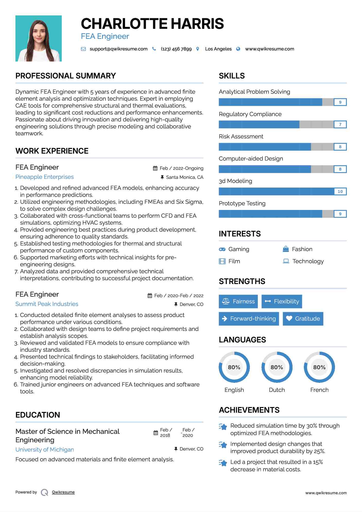 FEA Engineer Resume Example