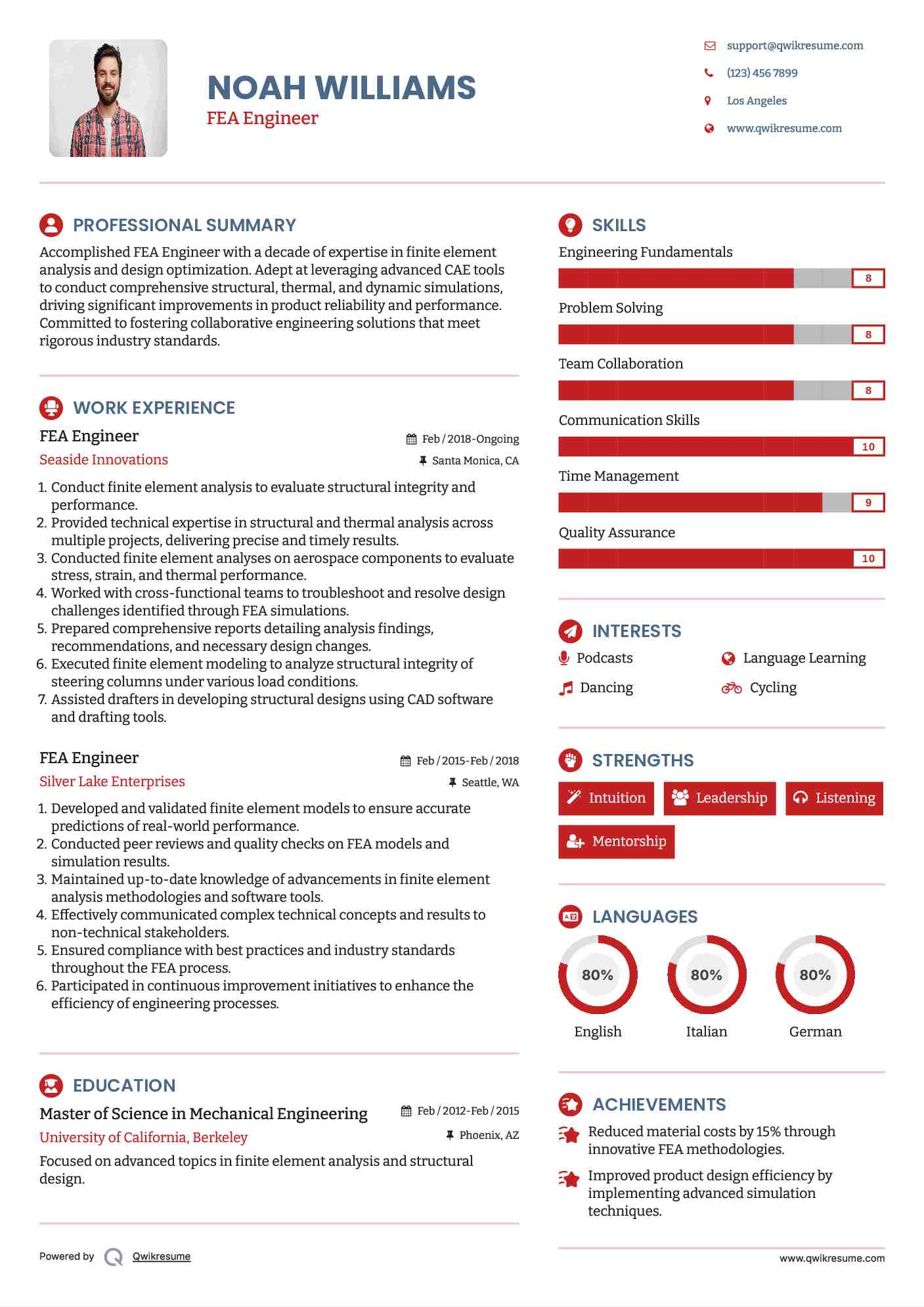 FEA Engineer Resume Sample