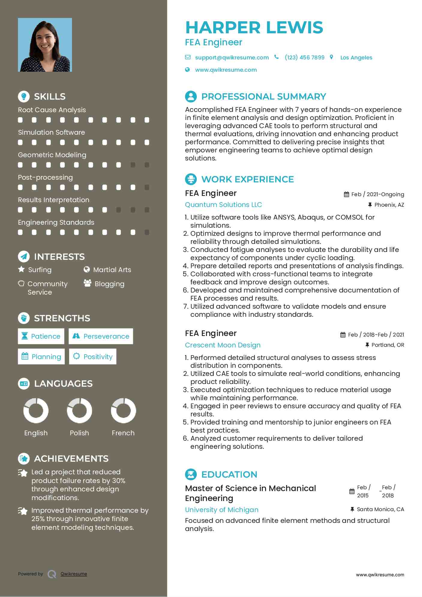 FEA Engineer Resume Example