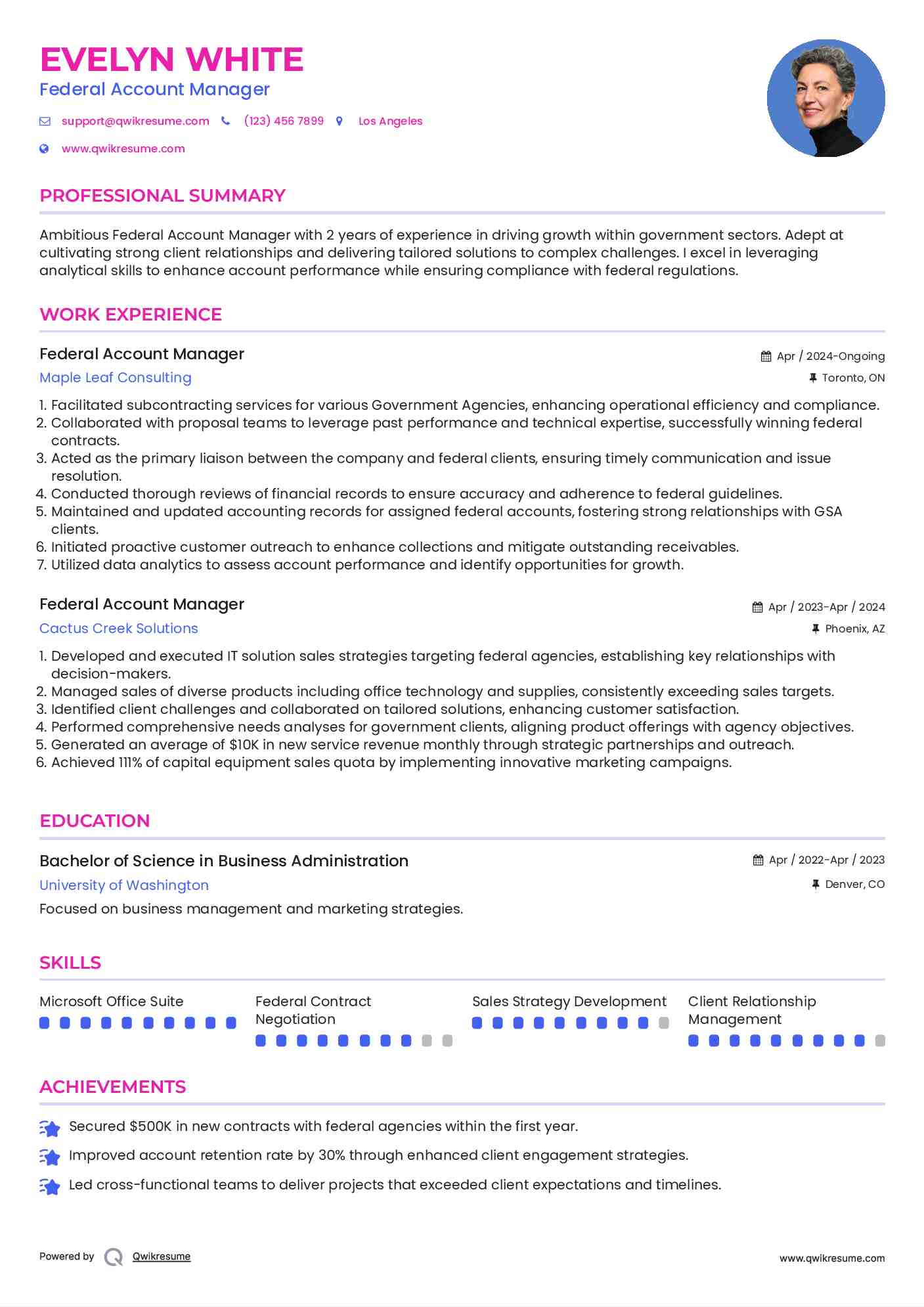 Federal Account Manager Resume Sample