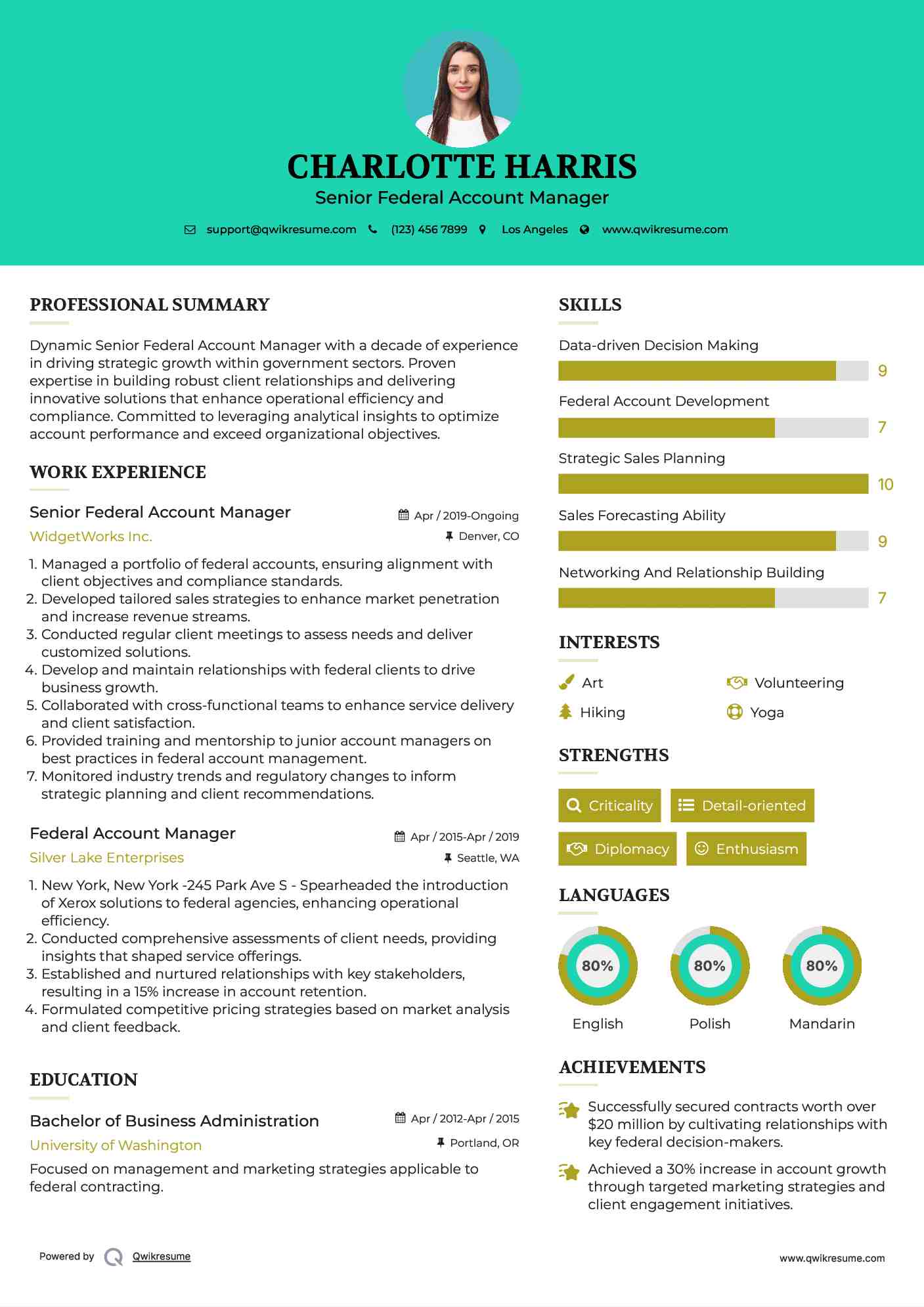 Senior Federal Account Manager Resume Sample
