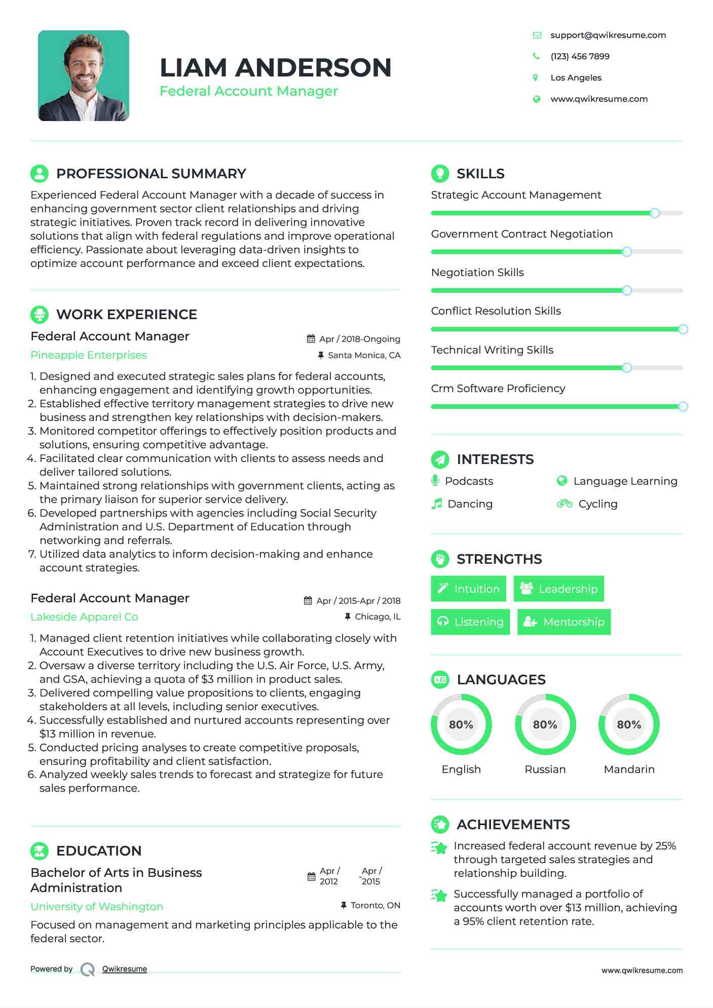 Federal Account Manager Resume Format