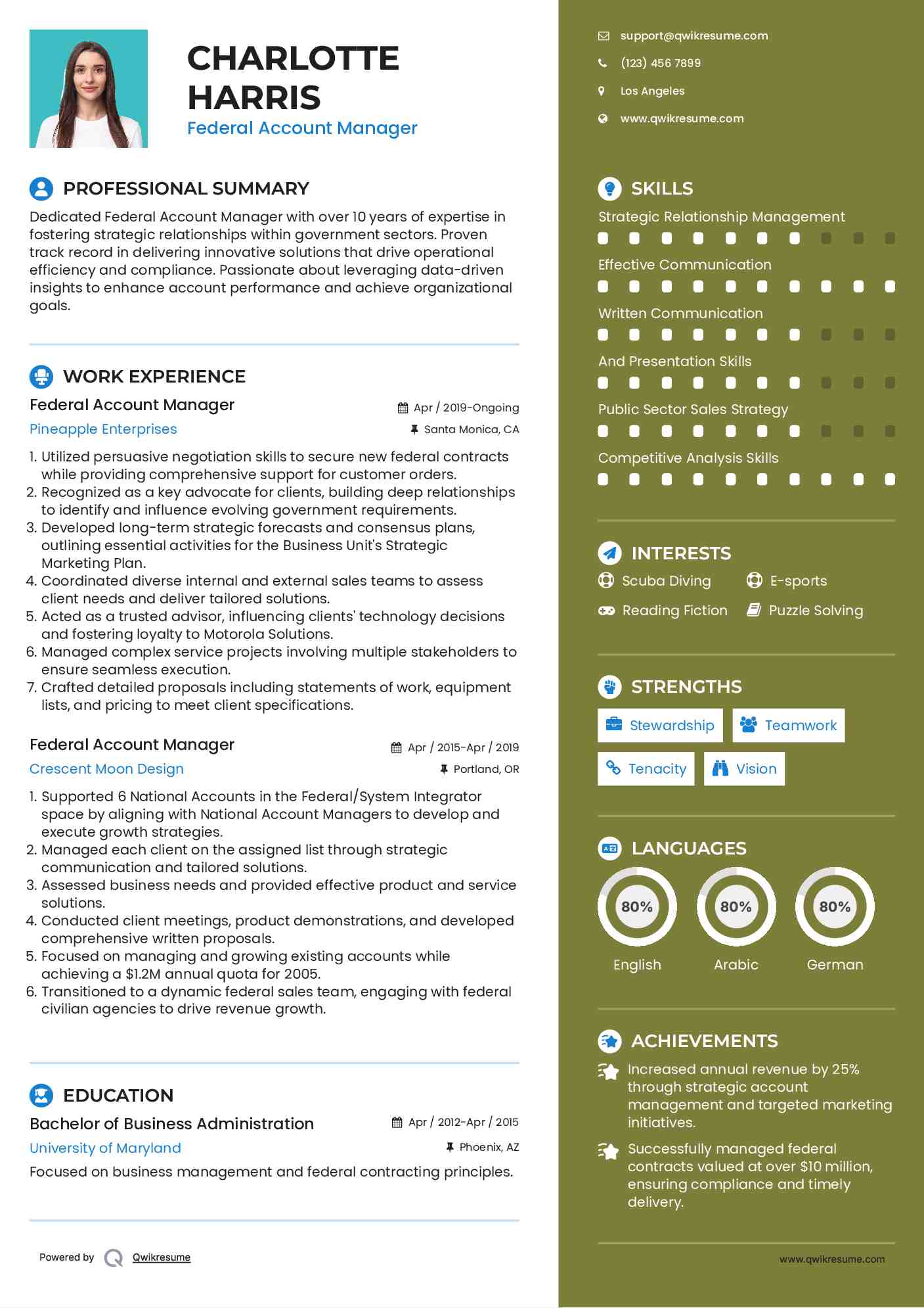 Federal Account Manager Resume Model