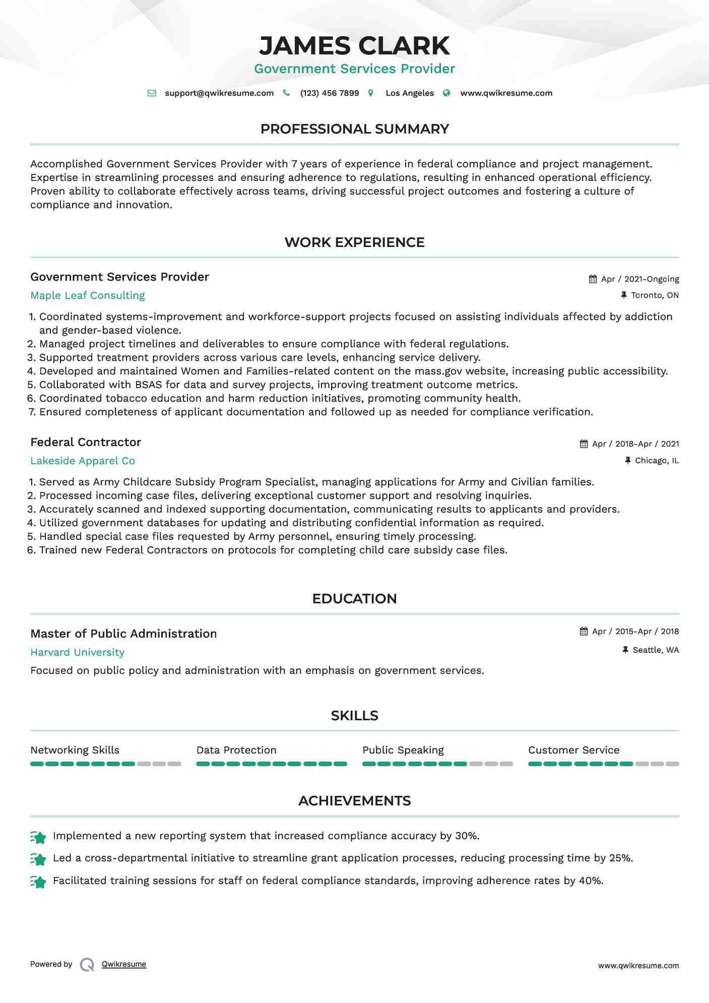 Government Services Provider Resume Template