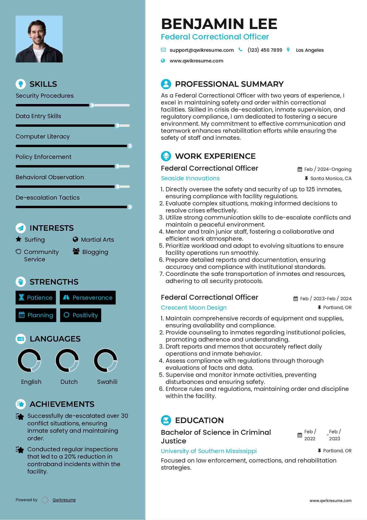 Federal Correctional Officer Resume Template