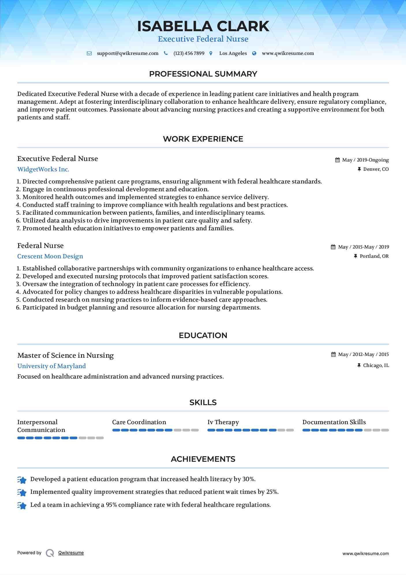 Executive Federal Nurse Resume Template