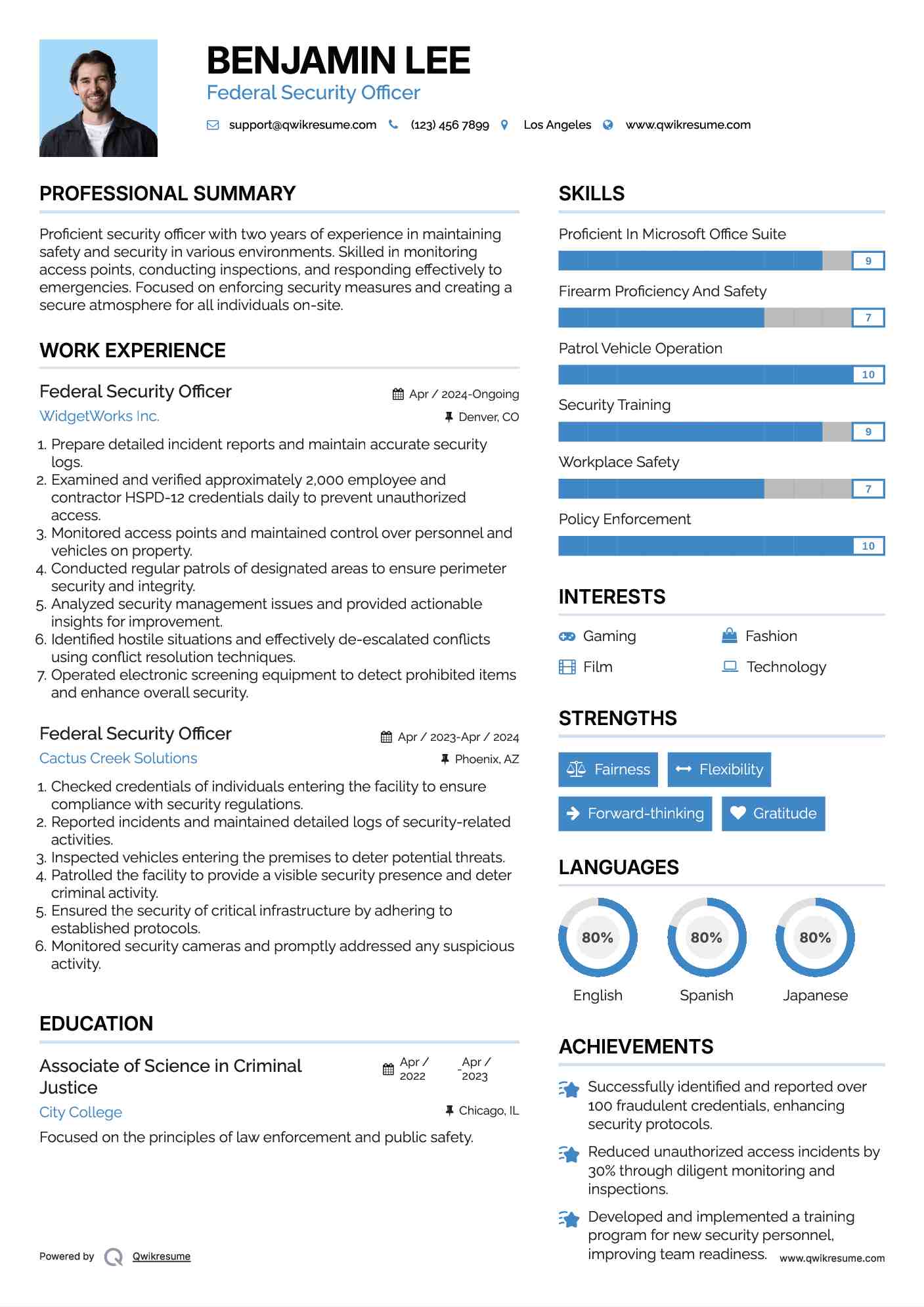 Federal Security Officer Resume Template