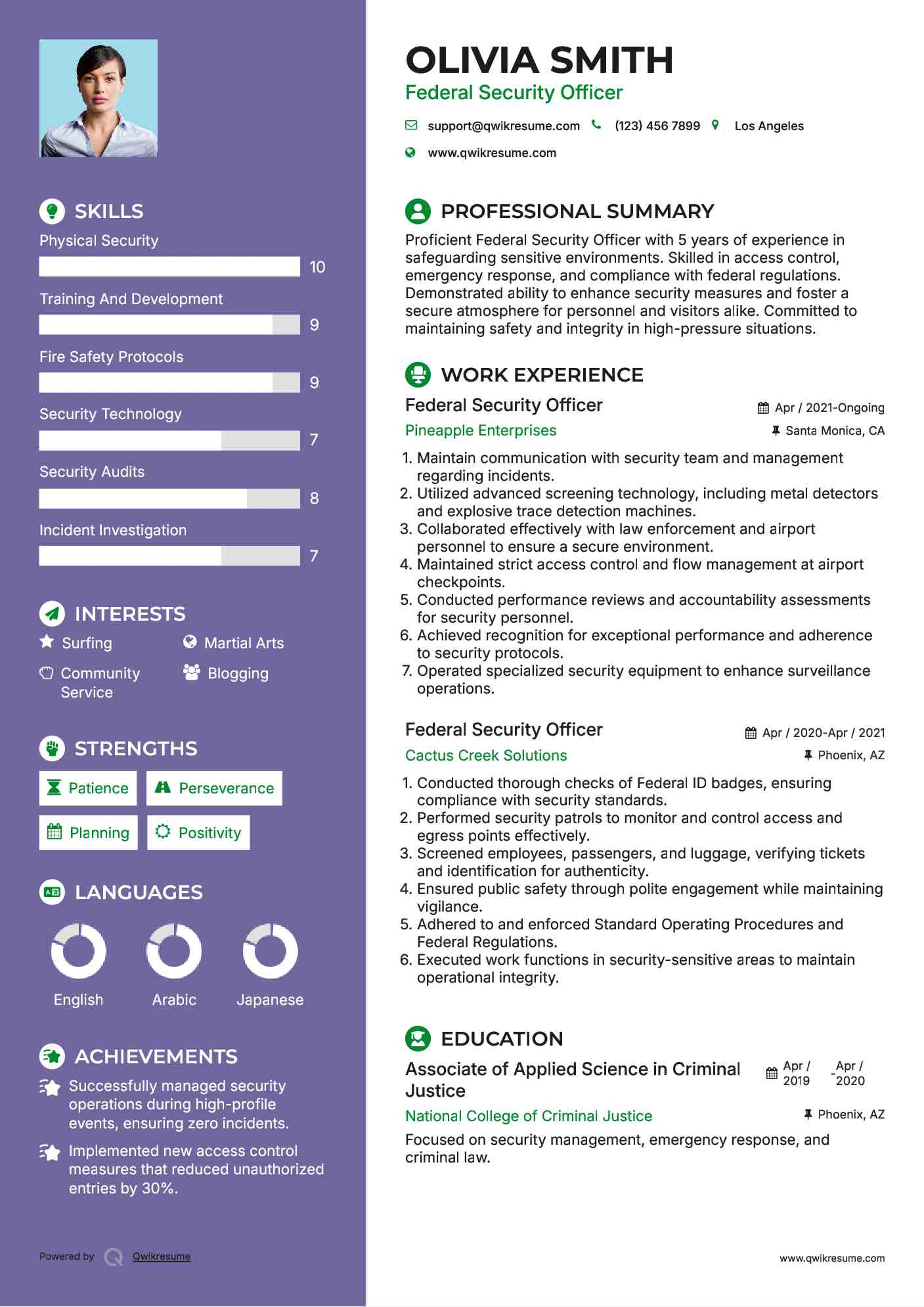 Federal Security Officer Resume Format