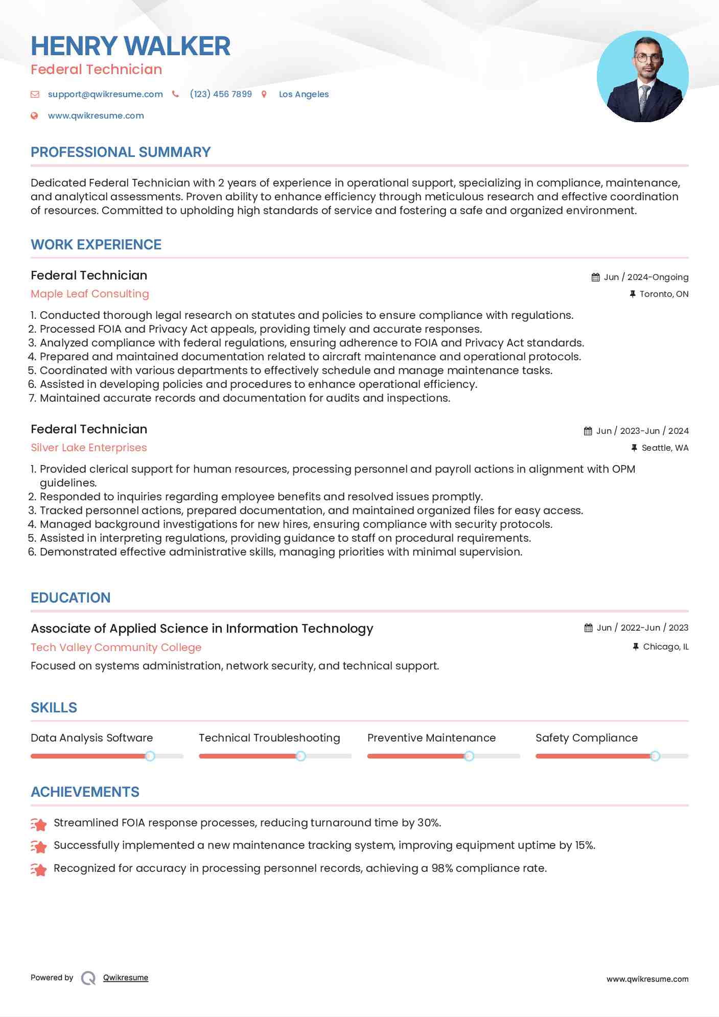 Federal Technician Resume Example